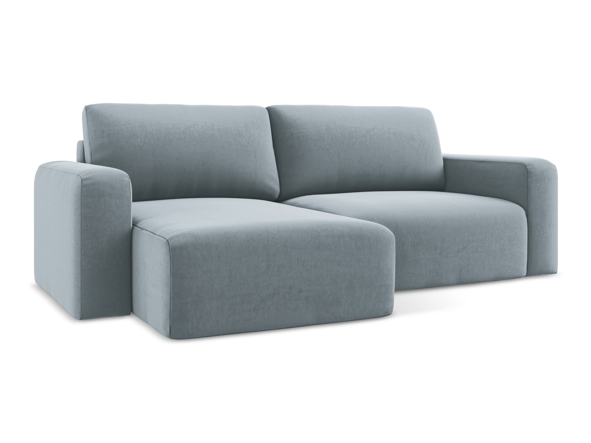 Left-facing velvet corner sofa bed KONA light blue