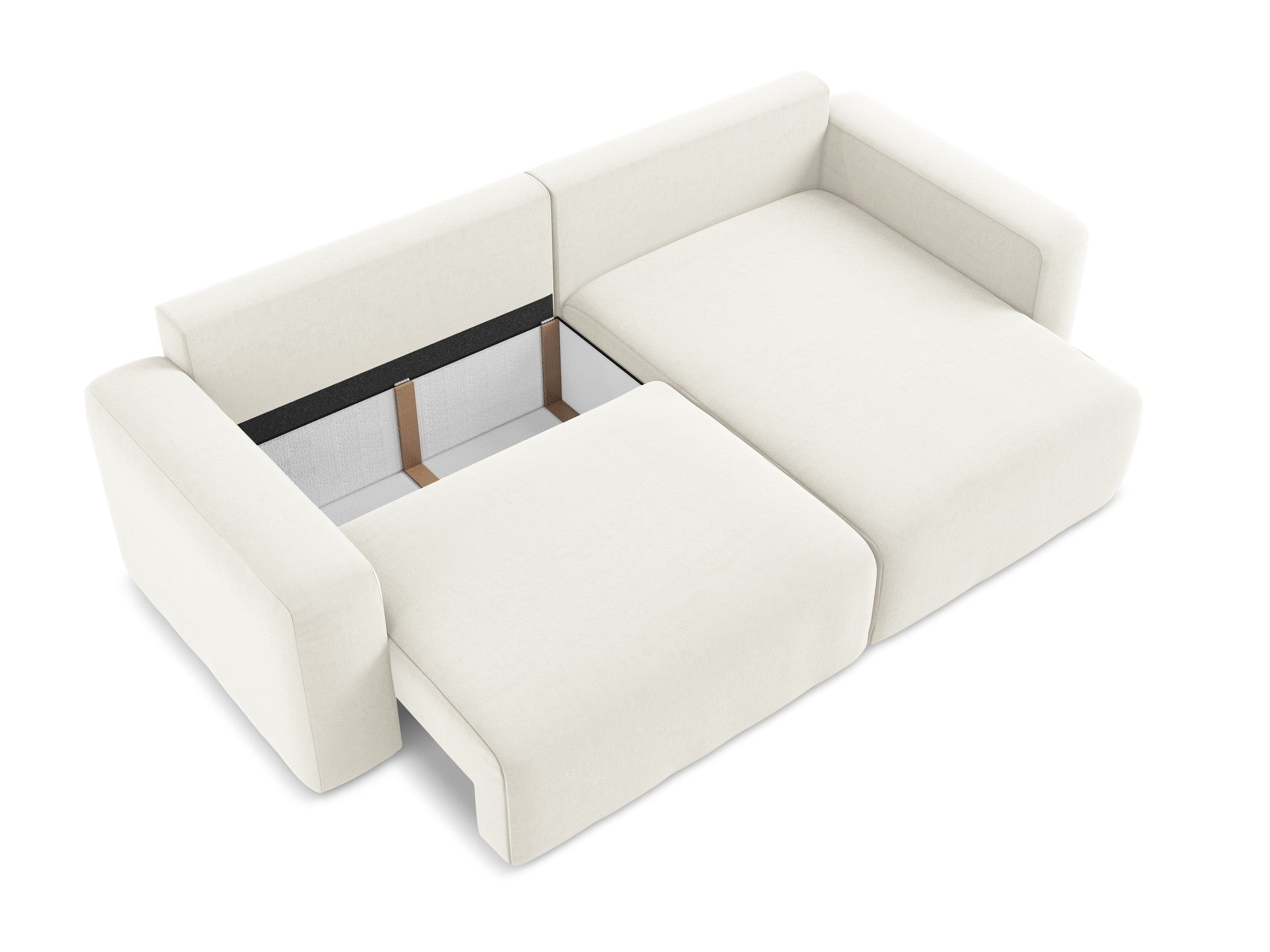 Right-facing velvet corner sofa bed KONA light beige