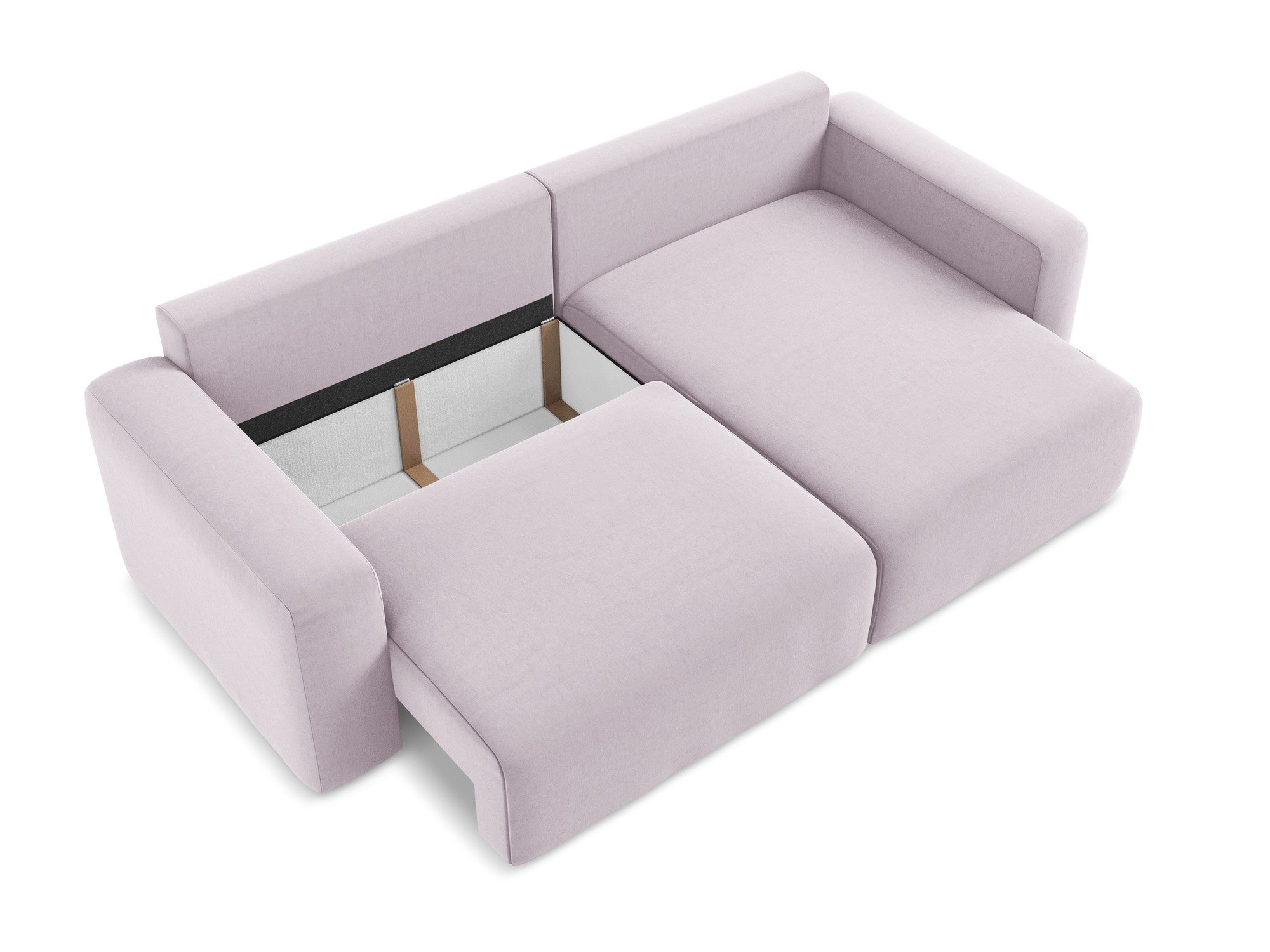 Sametový rohový gauč pravostranný s funkcí spaní KONA levandulový