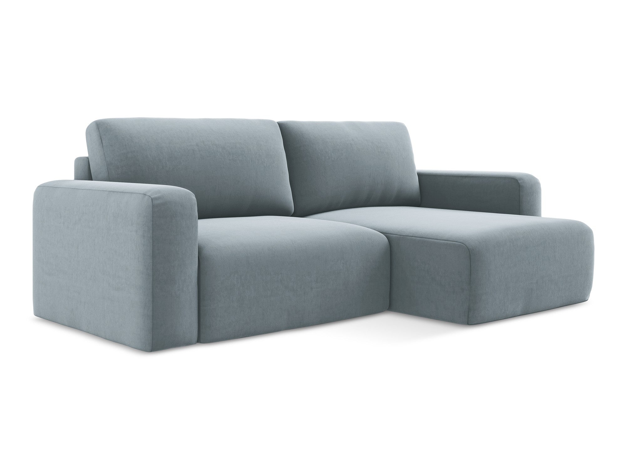 Right-facing velvet corner sofa bed KONA light blue