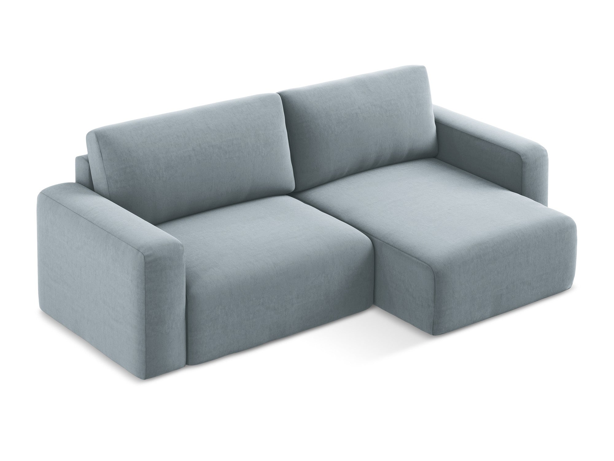 Right-facing velvet corner sofa bed KONA light blue
