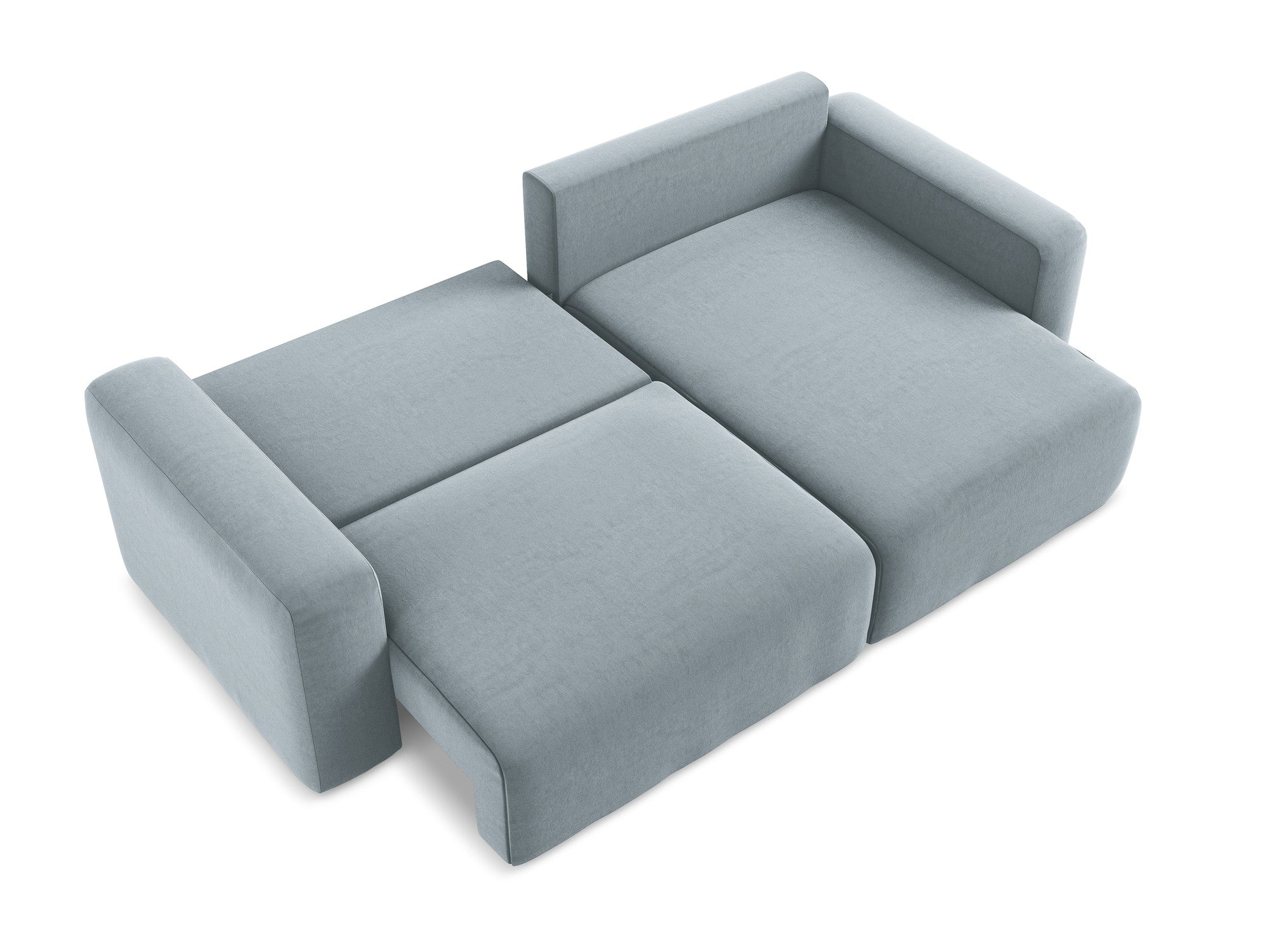 Right-facing velvet corner sofa bed KONA light blue