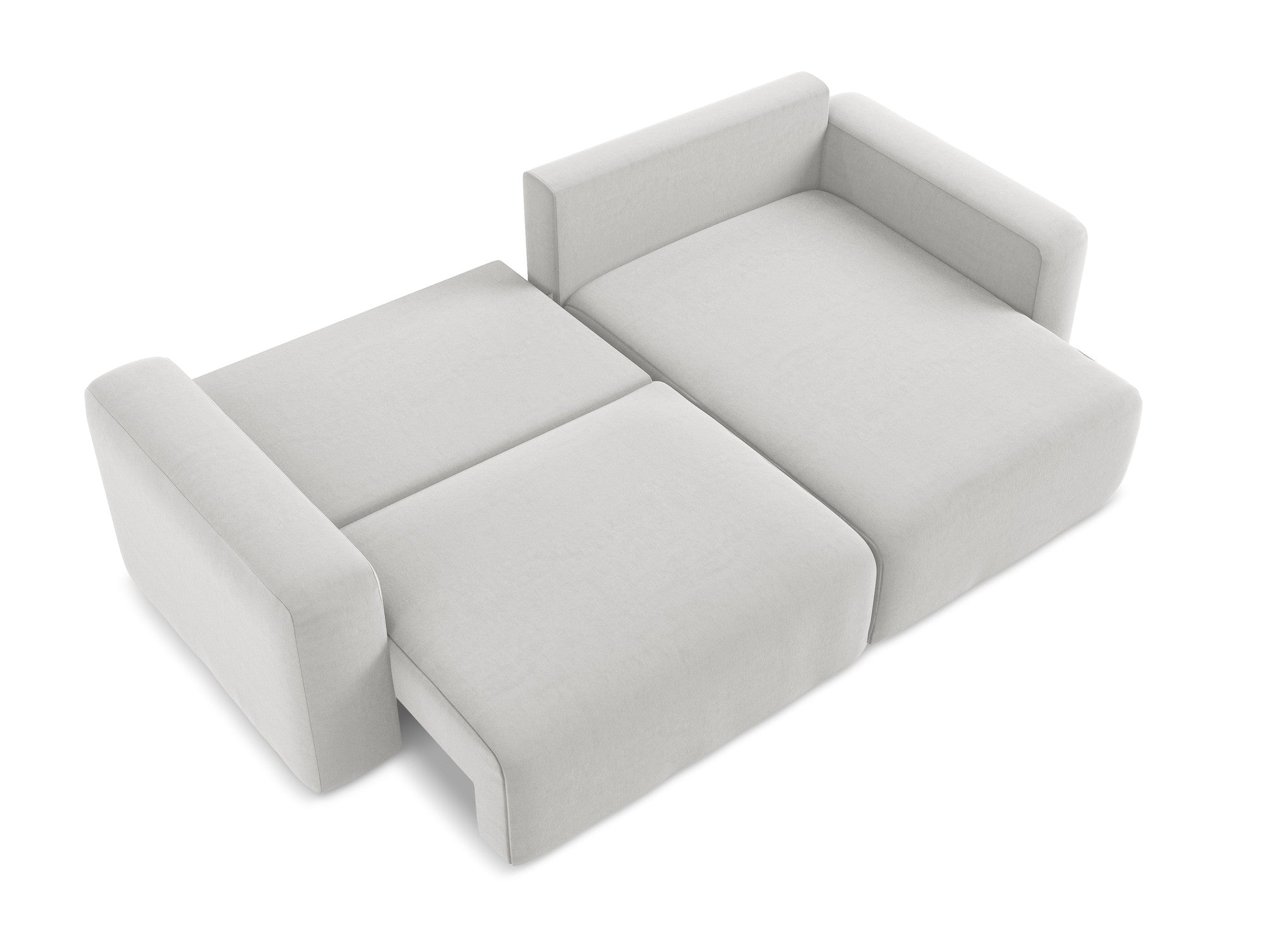 Sametový rohový gauč pravostranný s funkcí spaní KONA stříbrně šedý