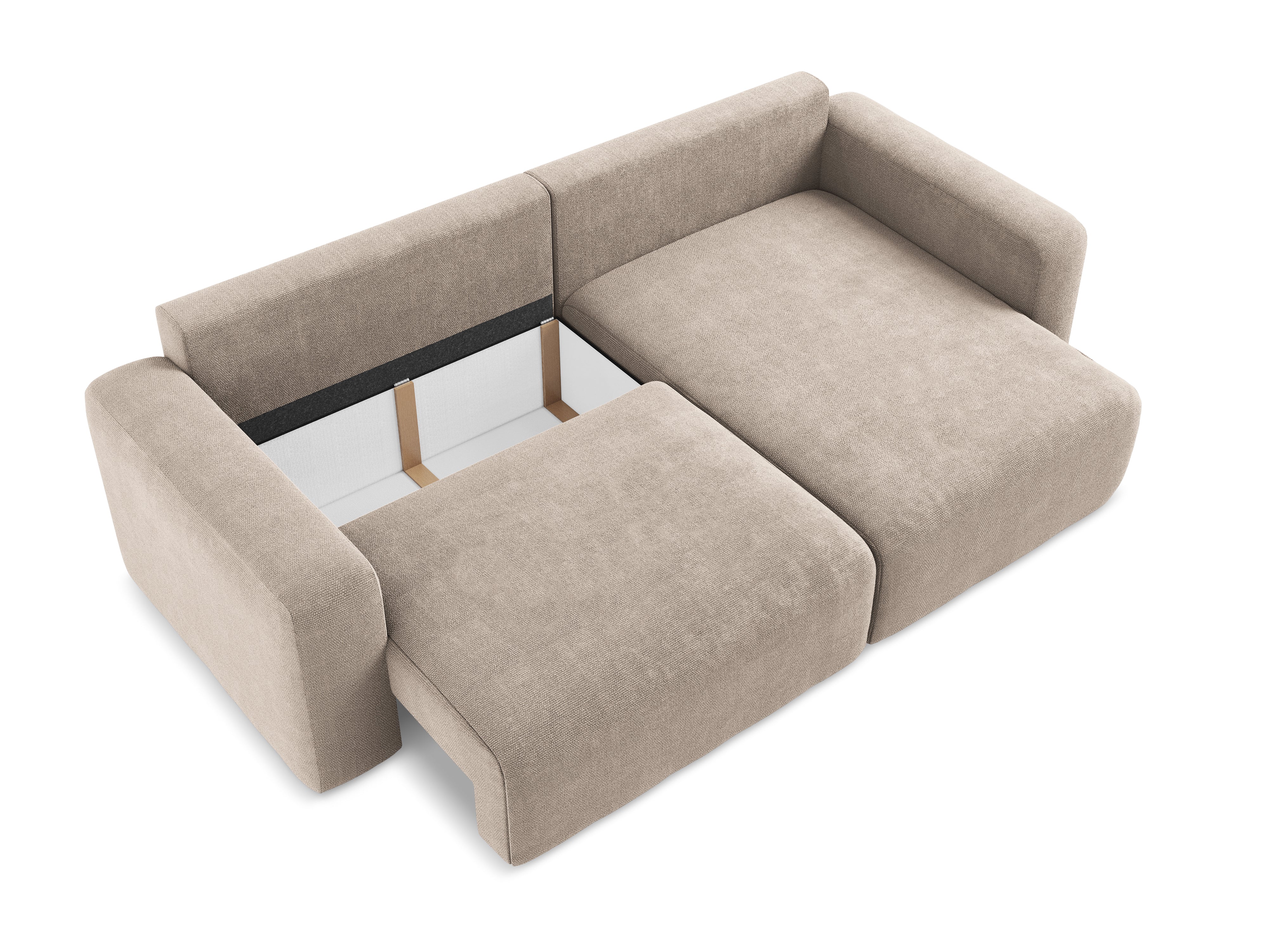 Pravostranný rohový gauč s funkcí spaní KONA tmavě béžový šenil