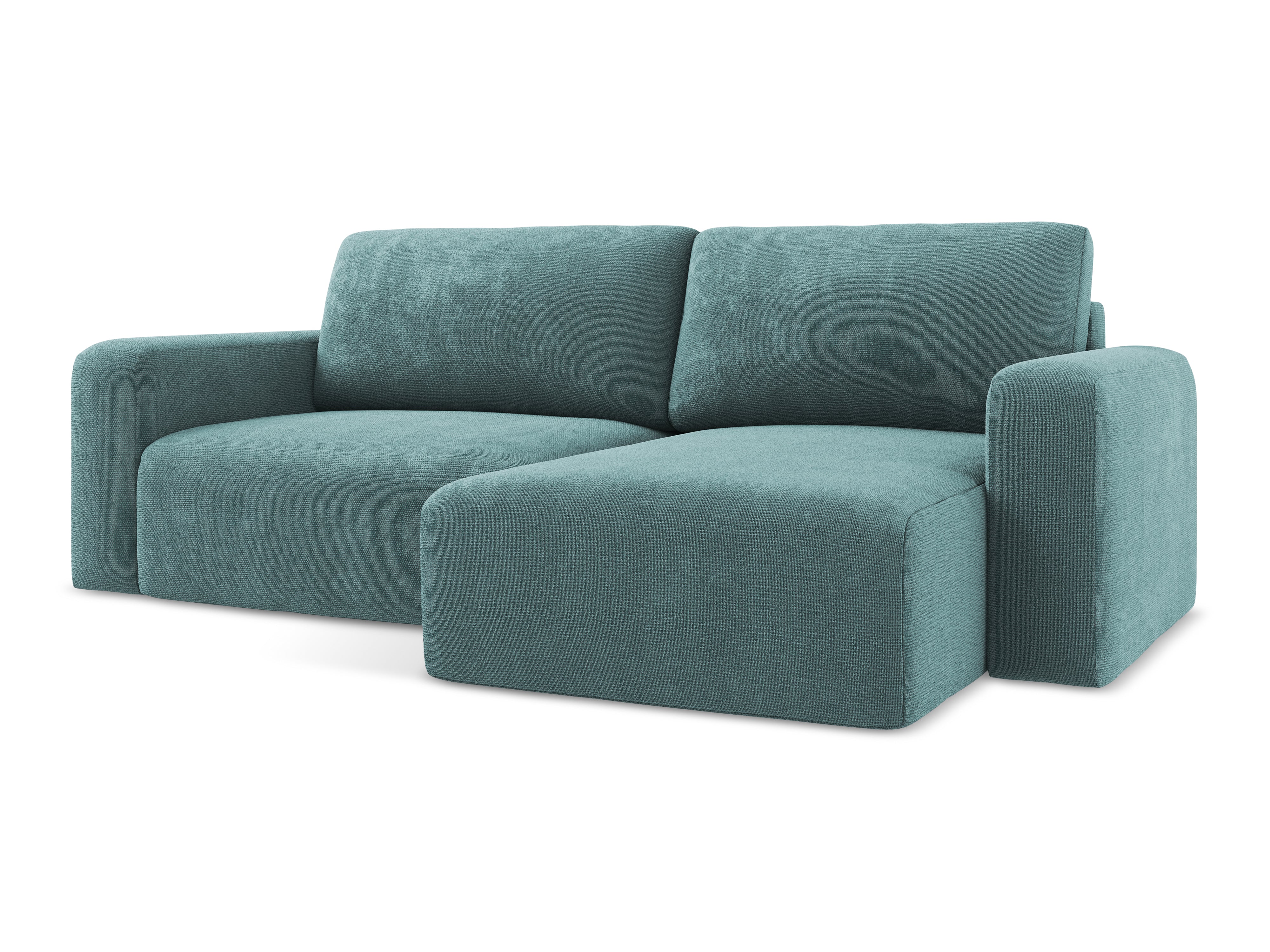 Narożnik prawostronny z funkcją spania KONA dżinsowy niebieski szenil