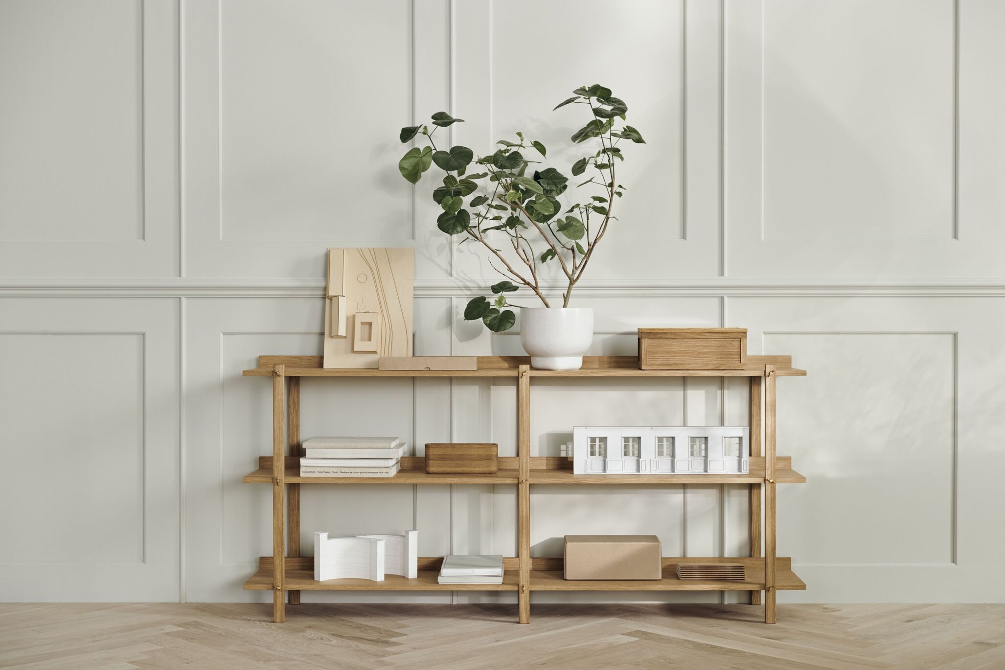 Dvojitý regál KARI bílý dubový dýhovaný