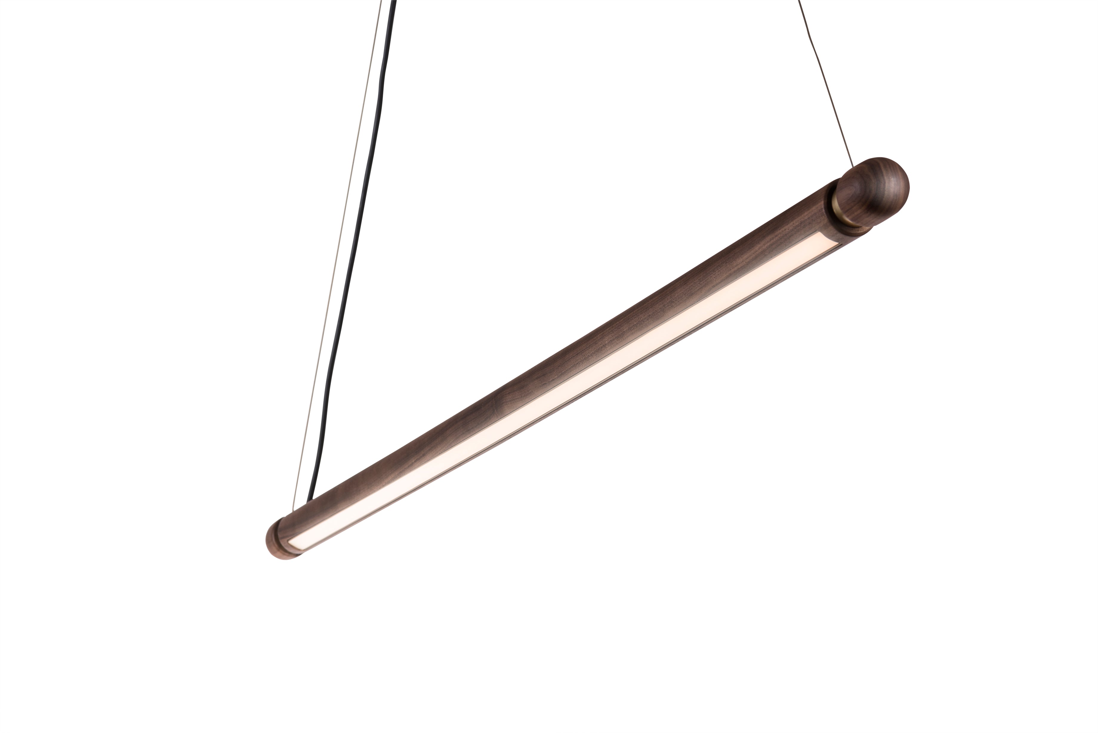 LINEA H Pendant Lamp in Walnut Wood with Brass Finish