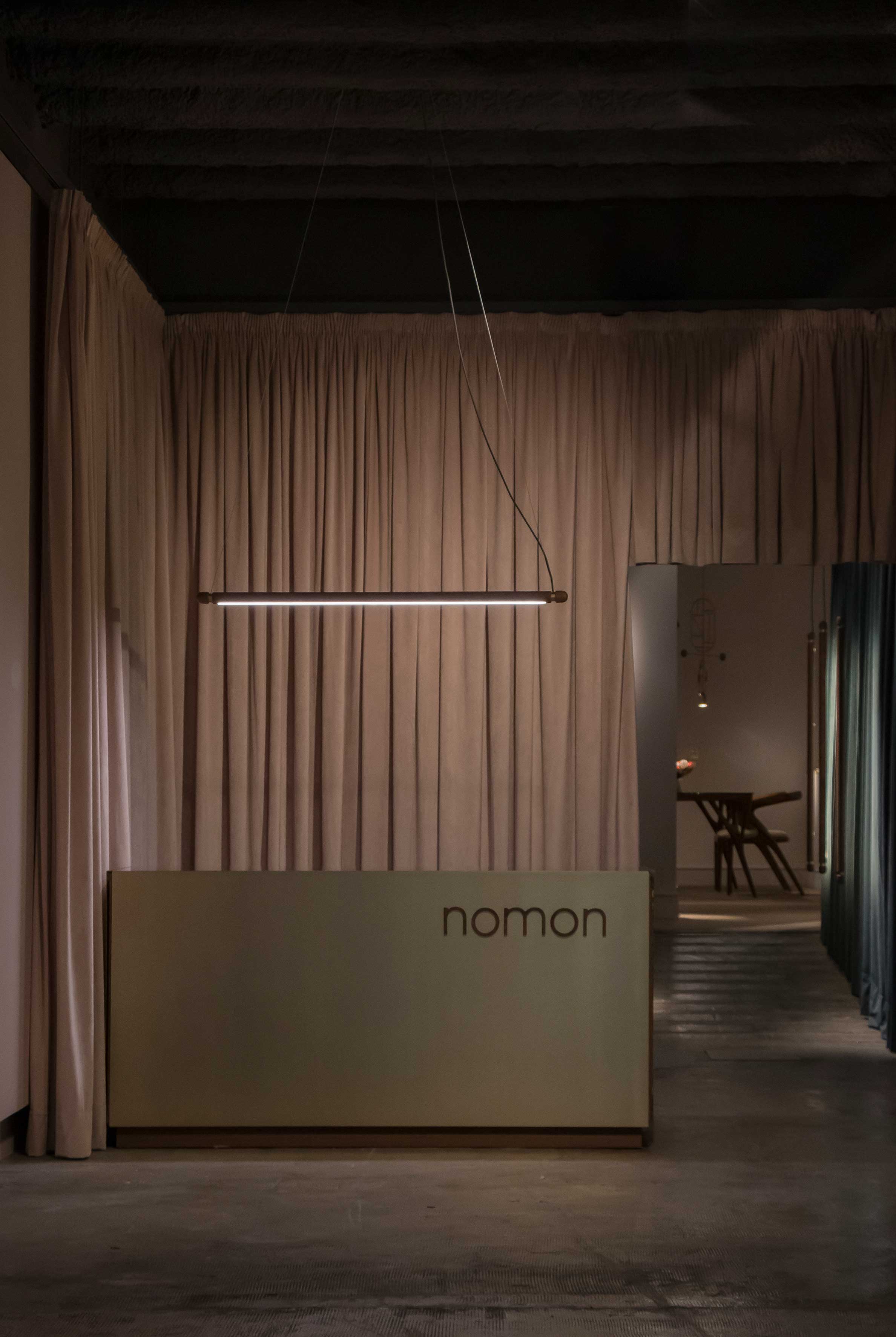 LINEA H Pendant Lamp in Walnut Wood with Brass Finish