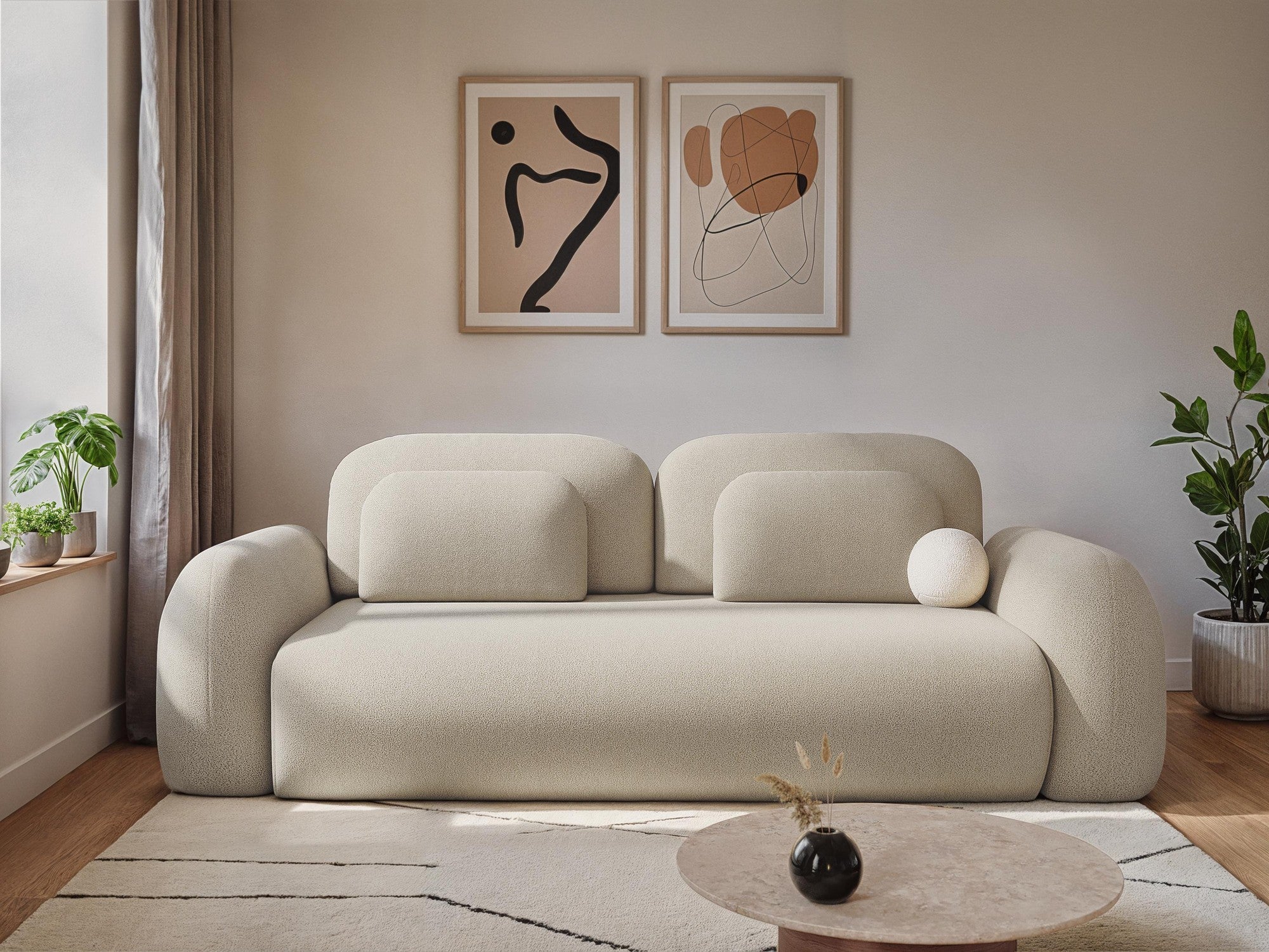 Pohovka 3-místná s funkcí spaní LOHI zelená boucle