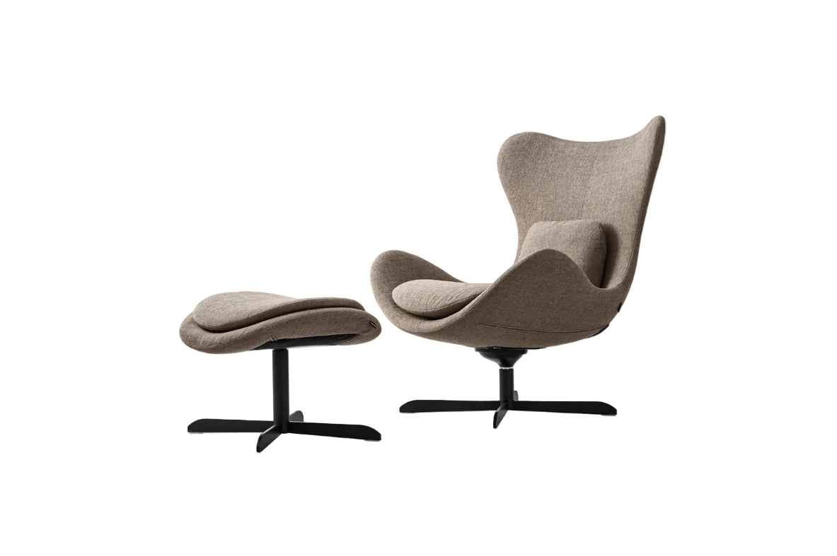 LAZY upholstered swivel armchair with a black metal base