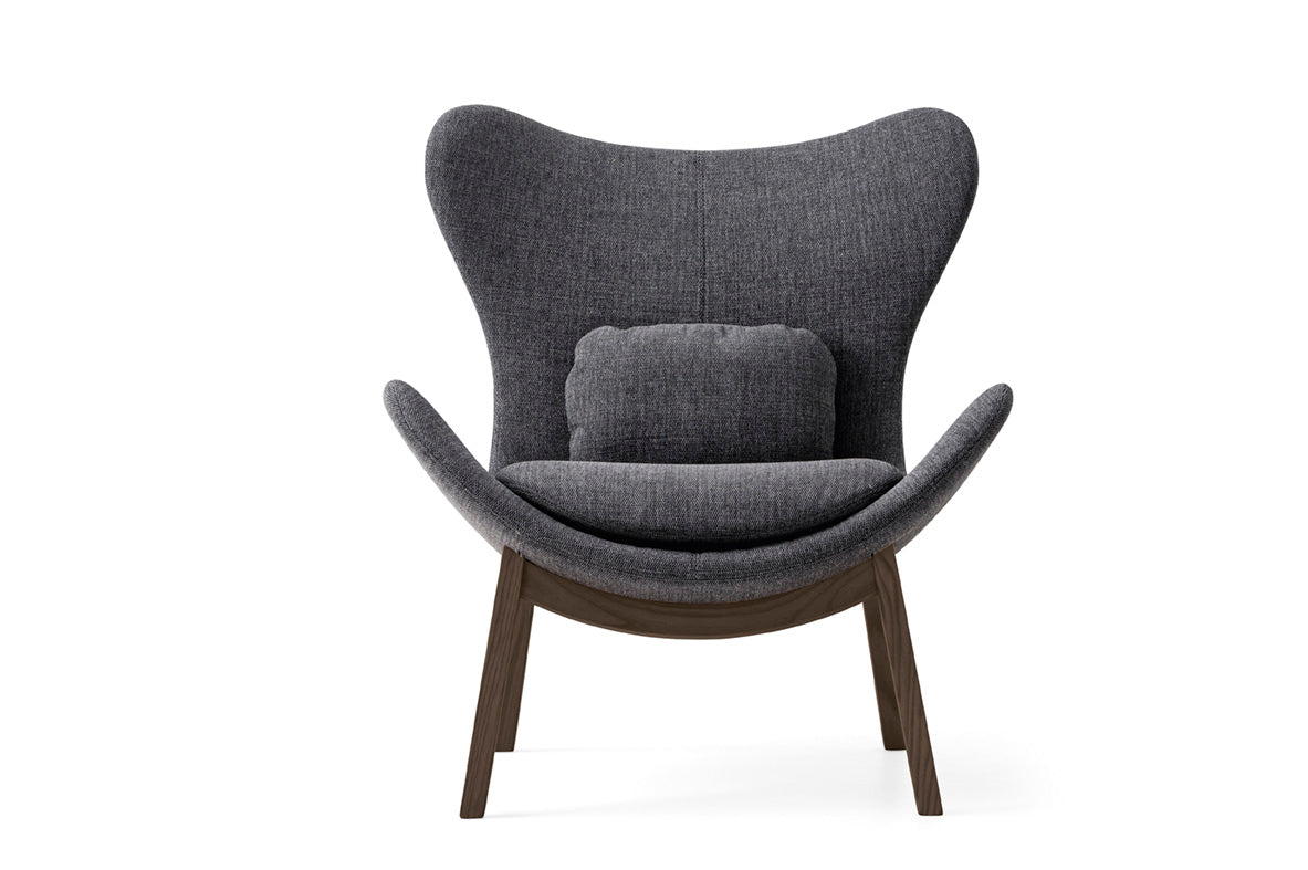 Upholstered LAZY armchair with a dark wooden base