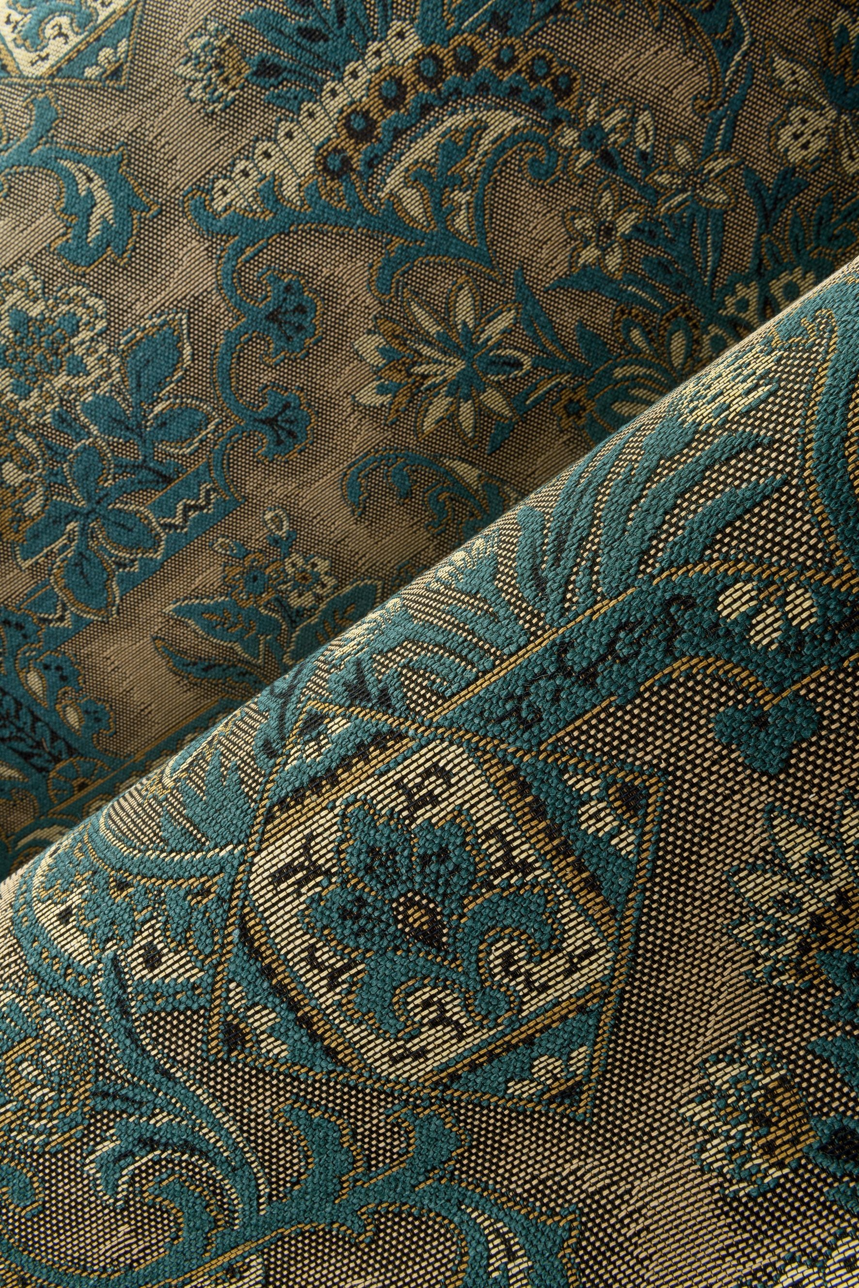 Textile wallpaper with a floral motif BROCADE blue with brown