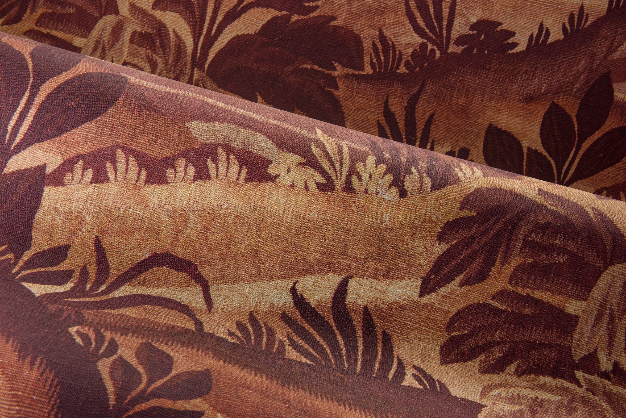 Textile wallpaper with a plant motif COLLINES red with beige