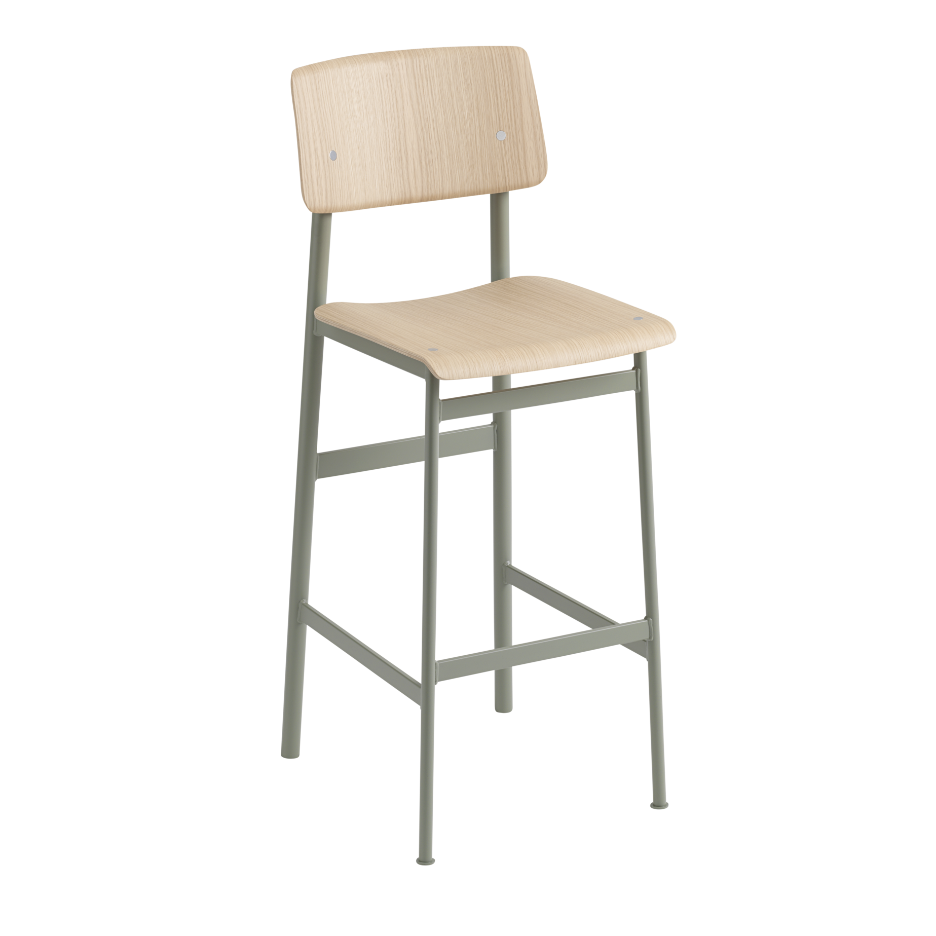 LOFT Bar Stool with Oak Veneer and Dirty Green Base