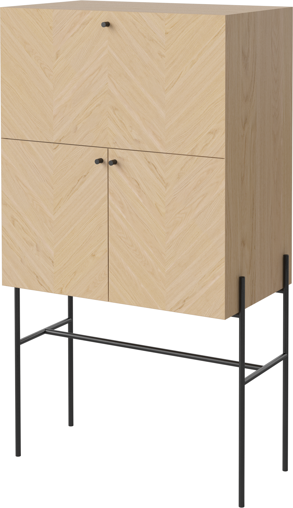 Barová skříňka LUXE bledě bílé dubové dřevo s černým podstavcem