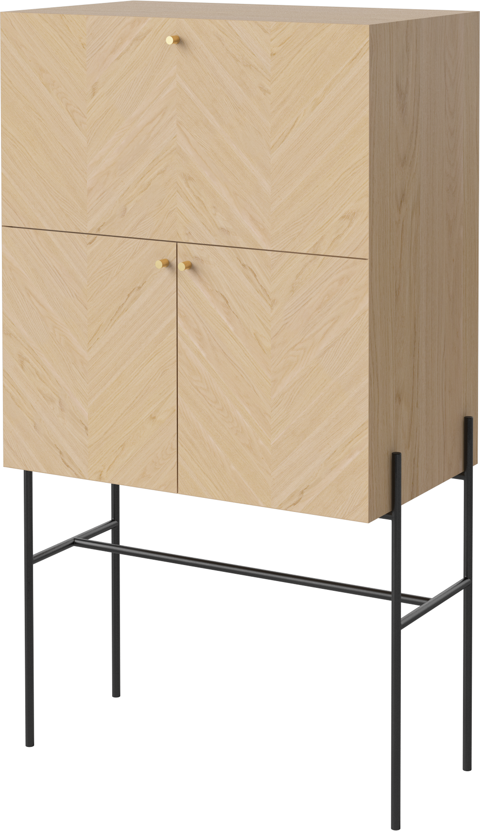 Barová skříňka LUXE bledě bílé dubové dřevo s černým podstavcem