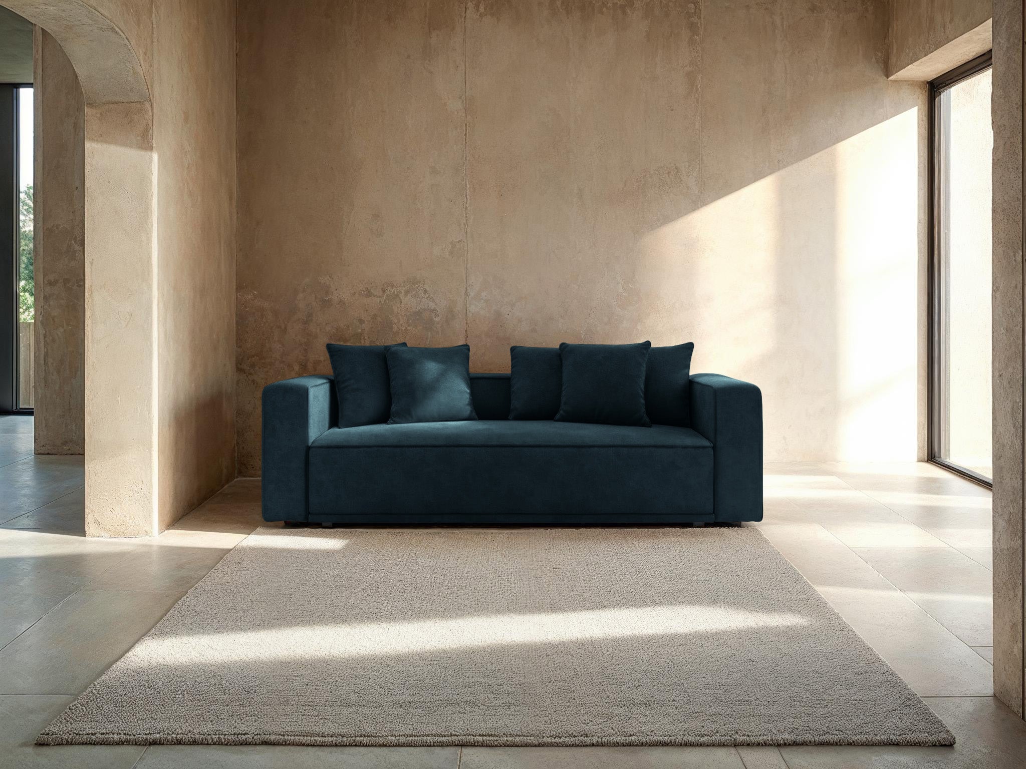 Velvet sofa with sleeping function RIBES petrol blue