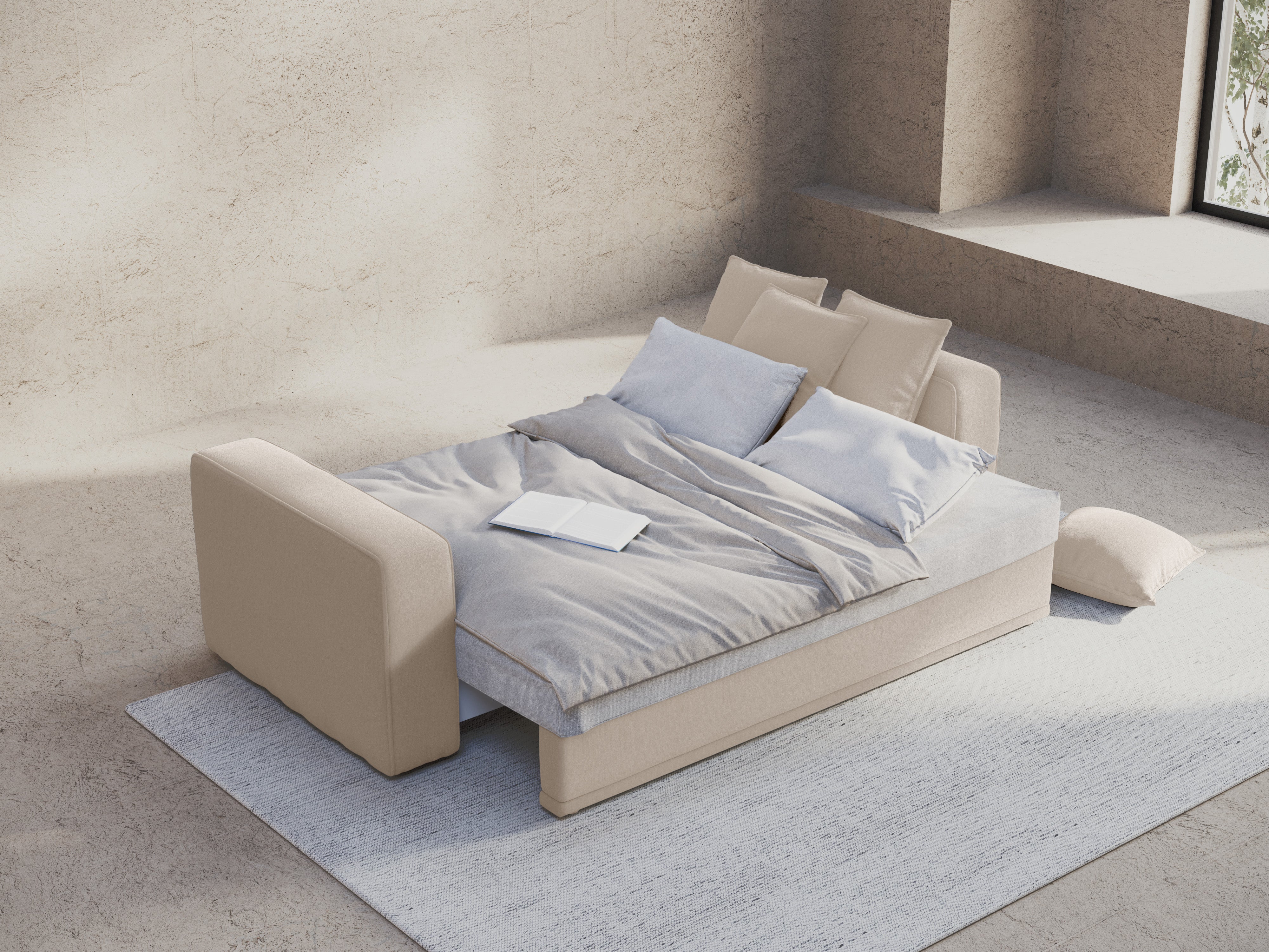 RIBES Light Beige Chenille Sofa with Sleeping Function