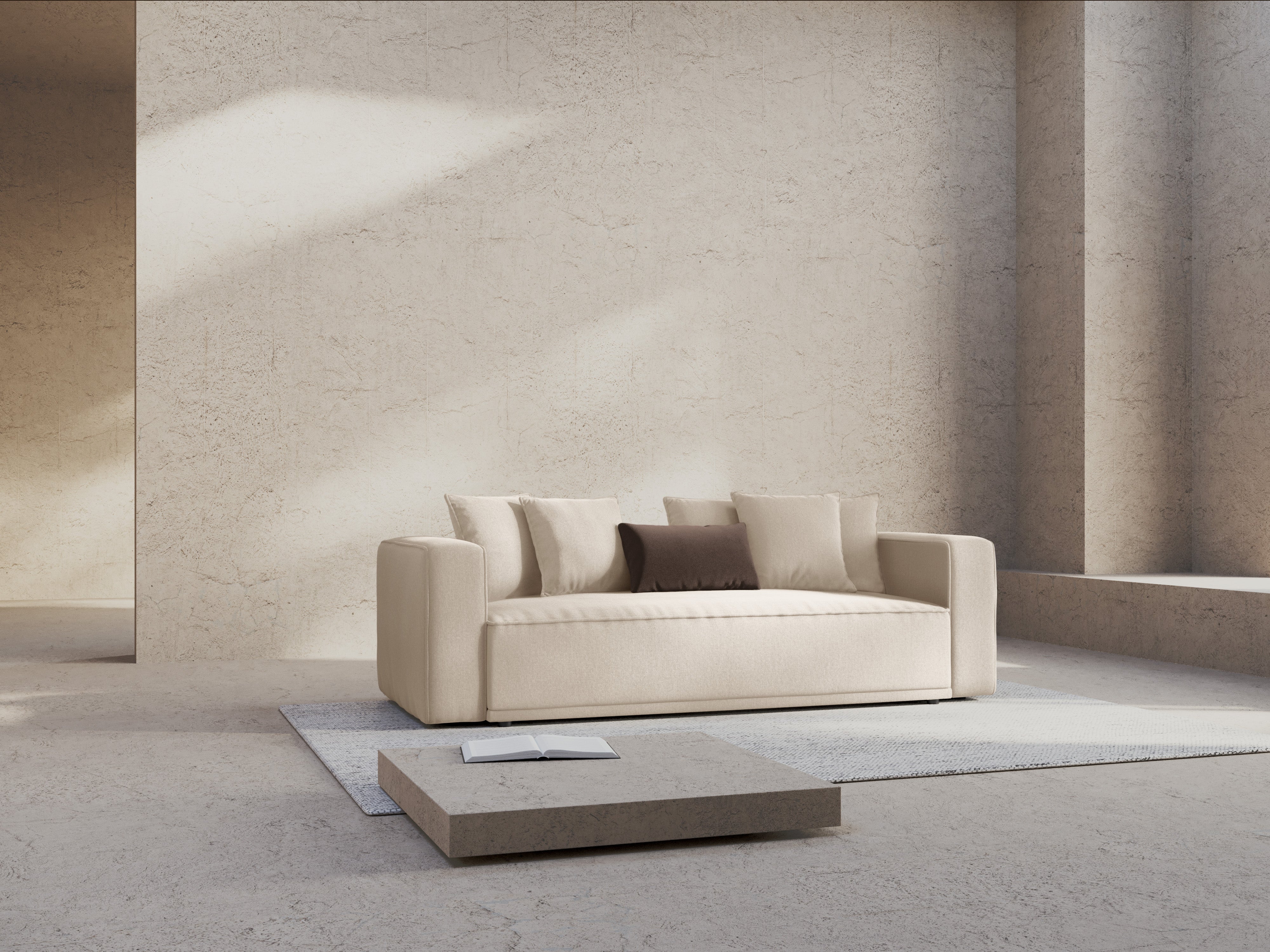 RIBES Light Beige Chenille Sofa with Sleeping Function