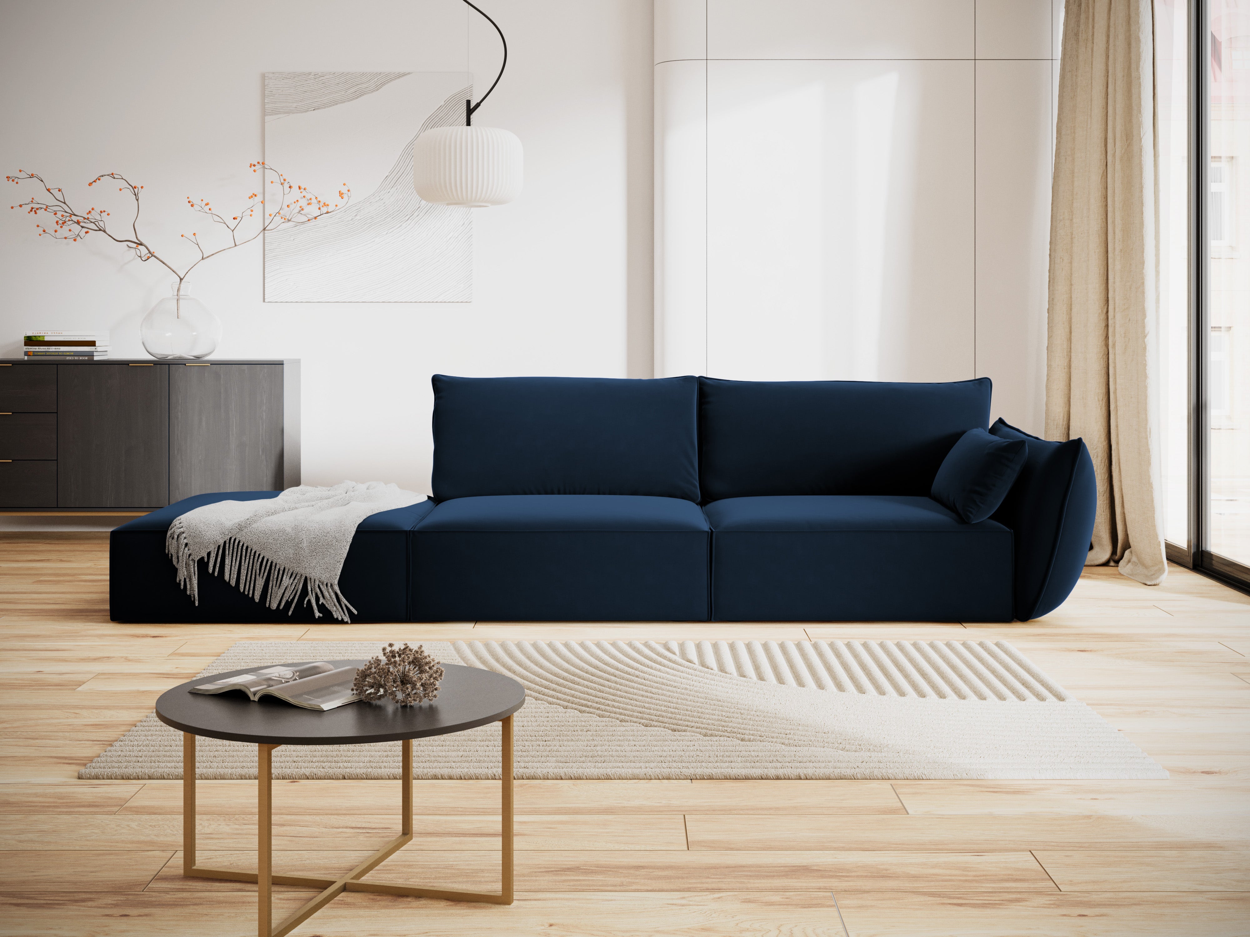 Sofa sametová levostranná otevřená VANDA granátová