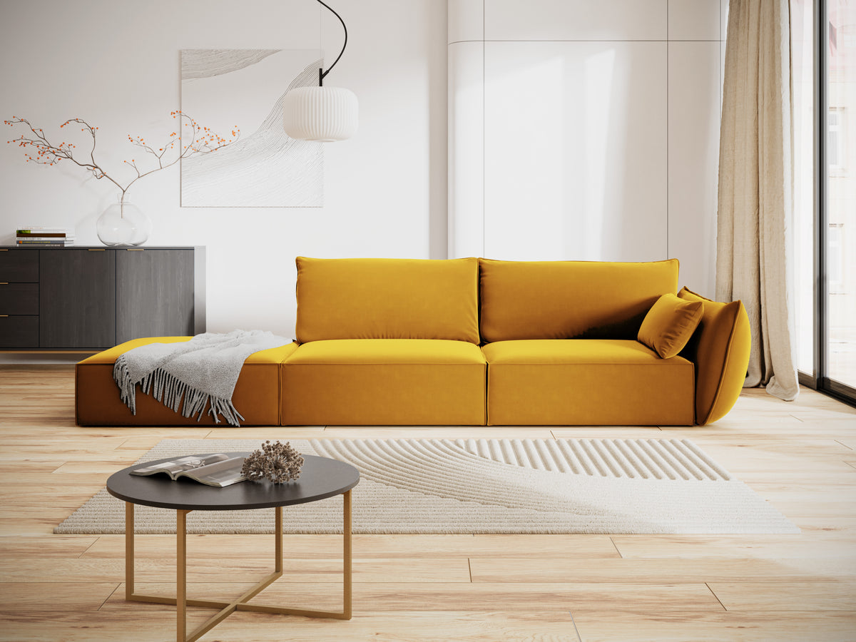 Sofa sametová levostranná otevřená VANDA hořčicová