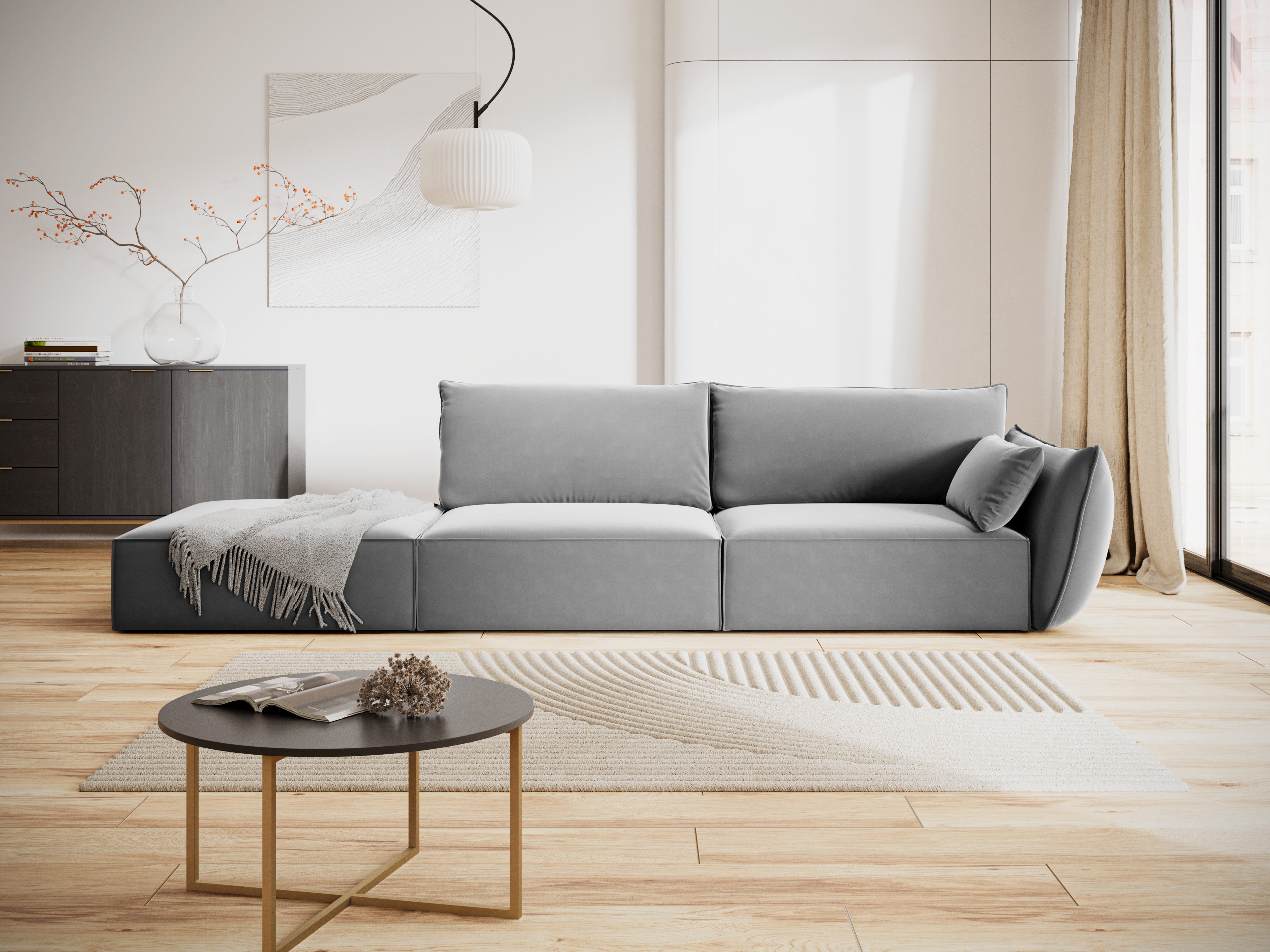 Sofa sametová levostranná otevřená VANDA šedá