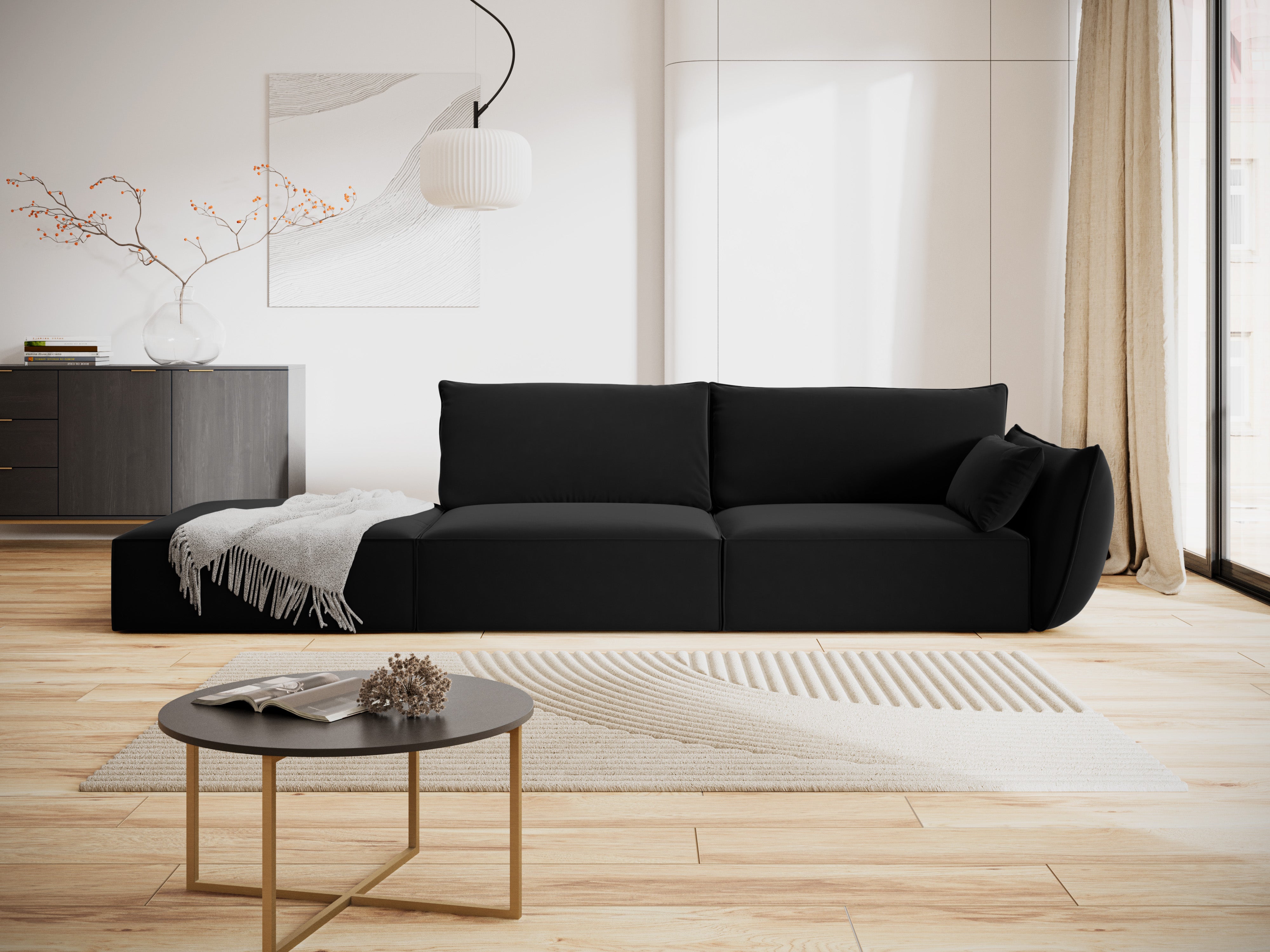 Sofa sametová levostranná otevřená VANDA černá