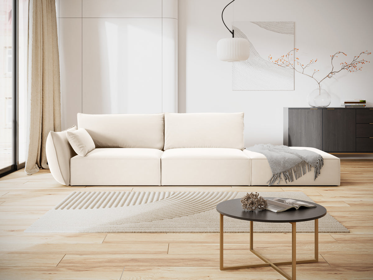 Sofa sametová pravostranná otevřená VANDA béžová