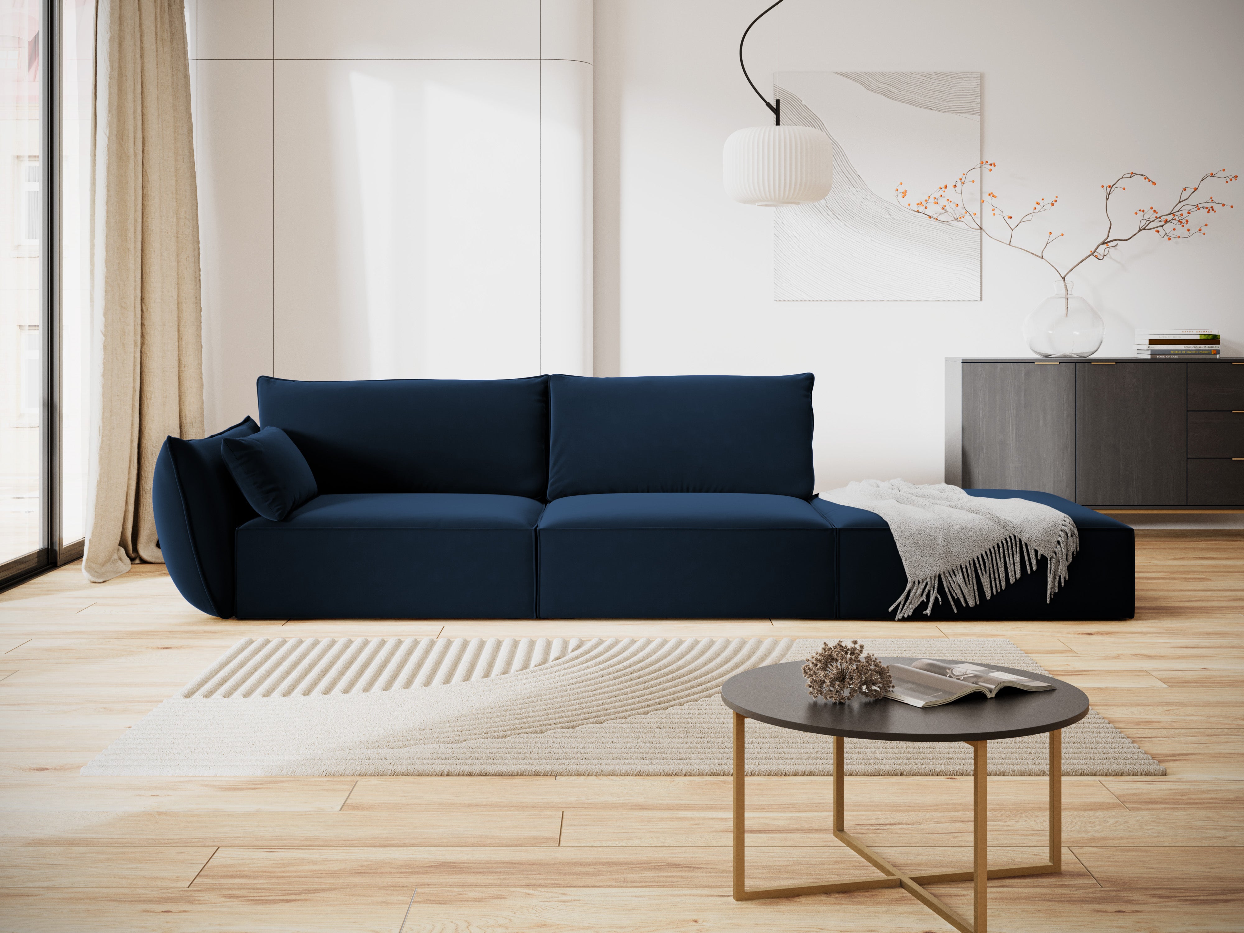Sofa sametová pravostranná otevřená VANDA granátová