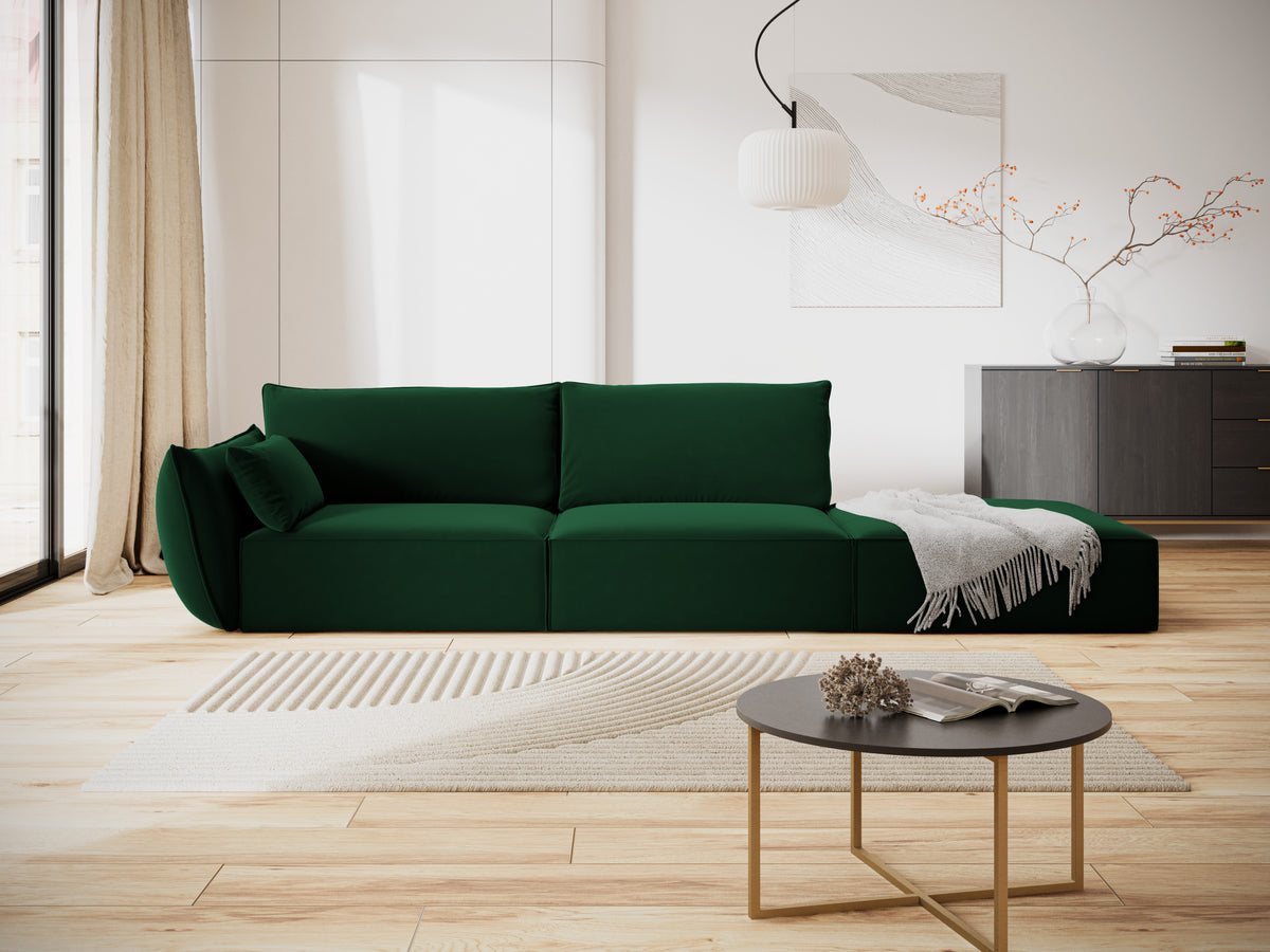 Sofa sametová pravostranná otevřená VANDA lahvově zelená