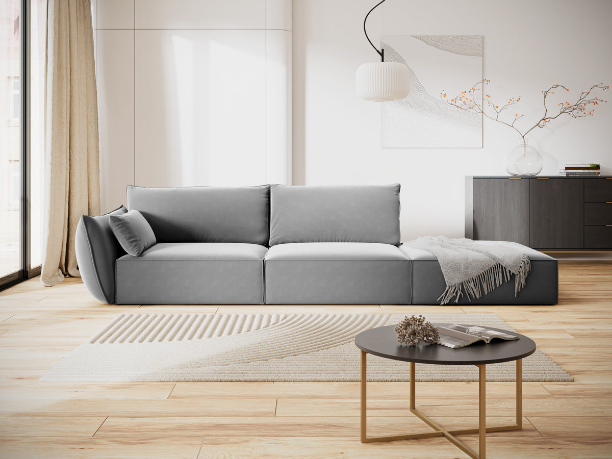 Sofa sametová pravostranná otevřená VANDA šedá