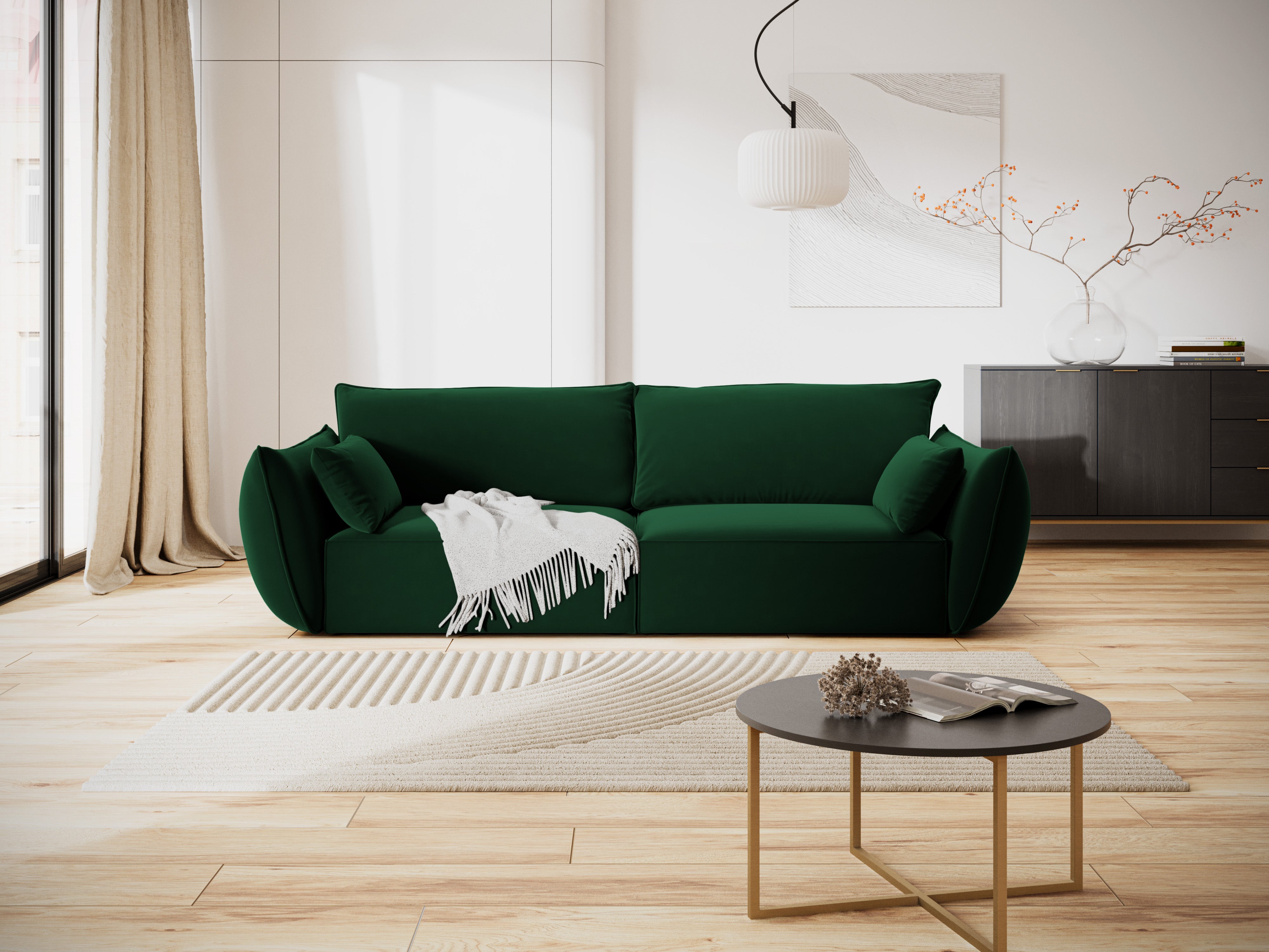Sofa sametová 3-osobová VANDA lahvově zelená