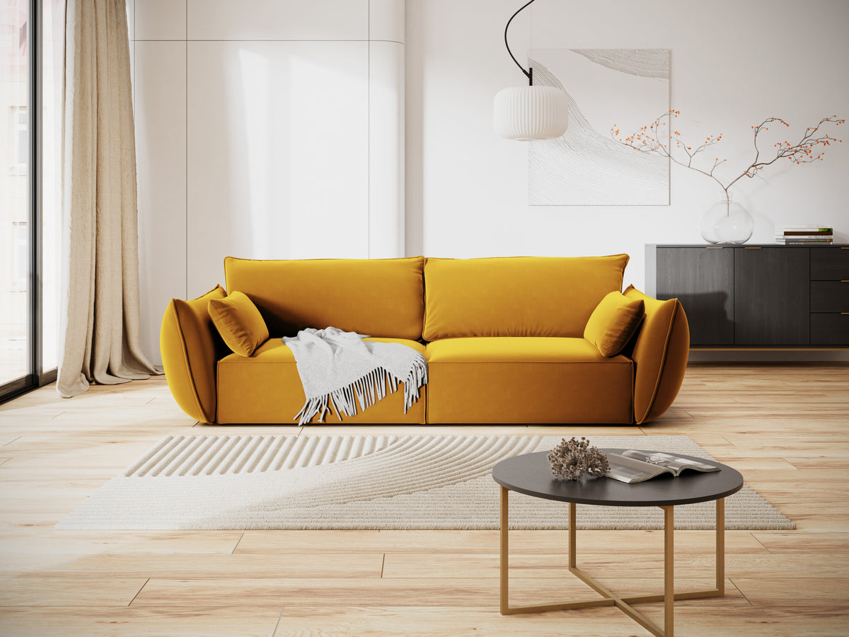 Sofa sametová 3-osobová VANDA hořčicová