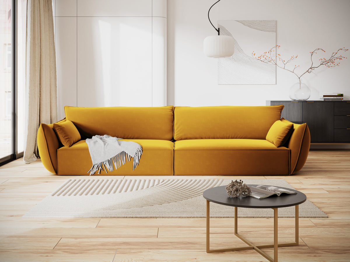 Sofa sametová 4-osobová VANDA hořčicová