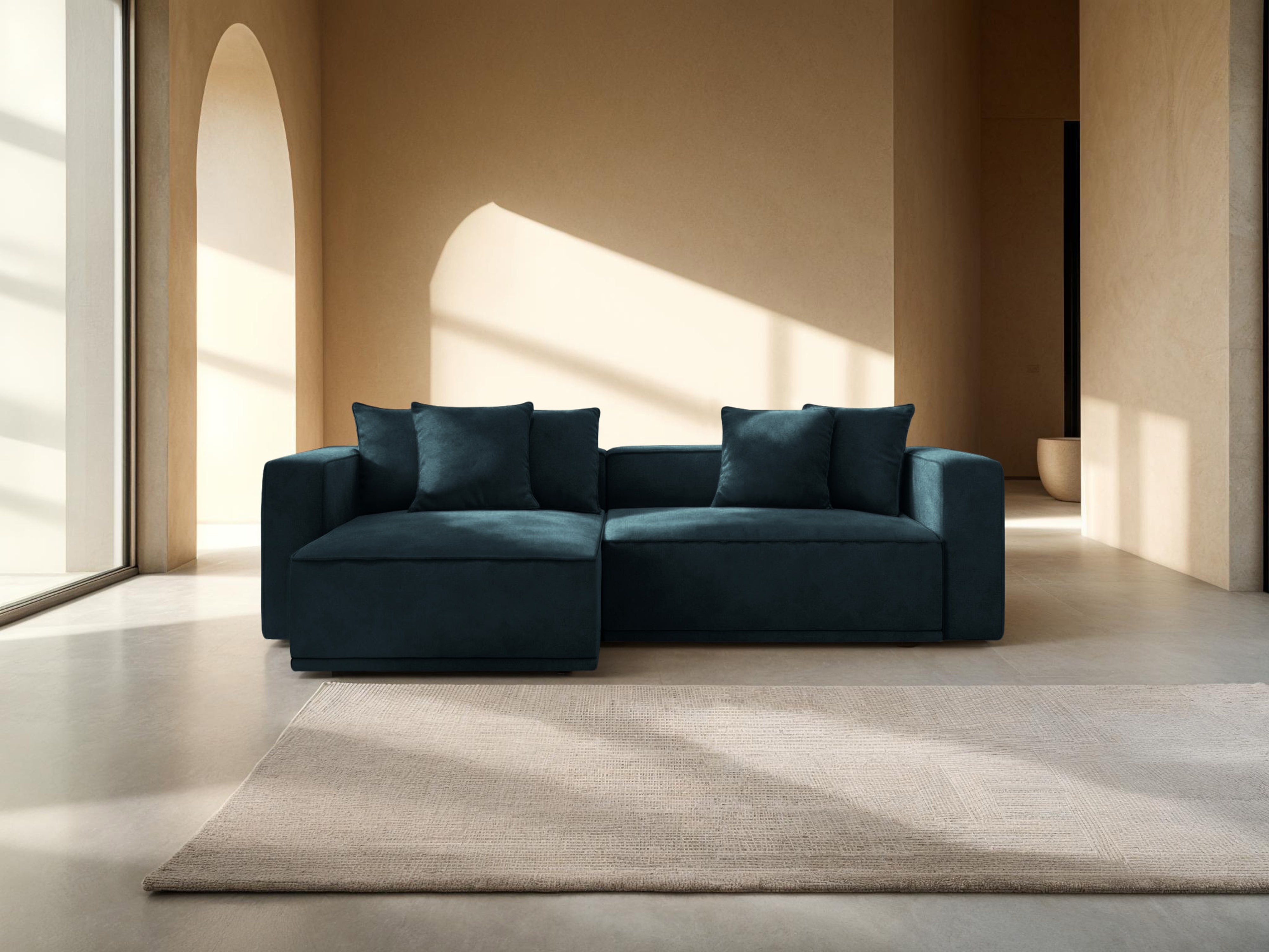 Left-facing velvet corner sofa bed RIBES petrol blue