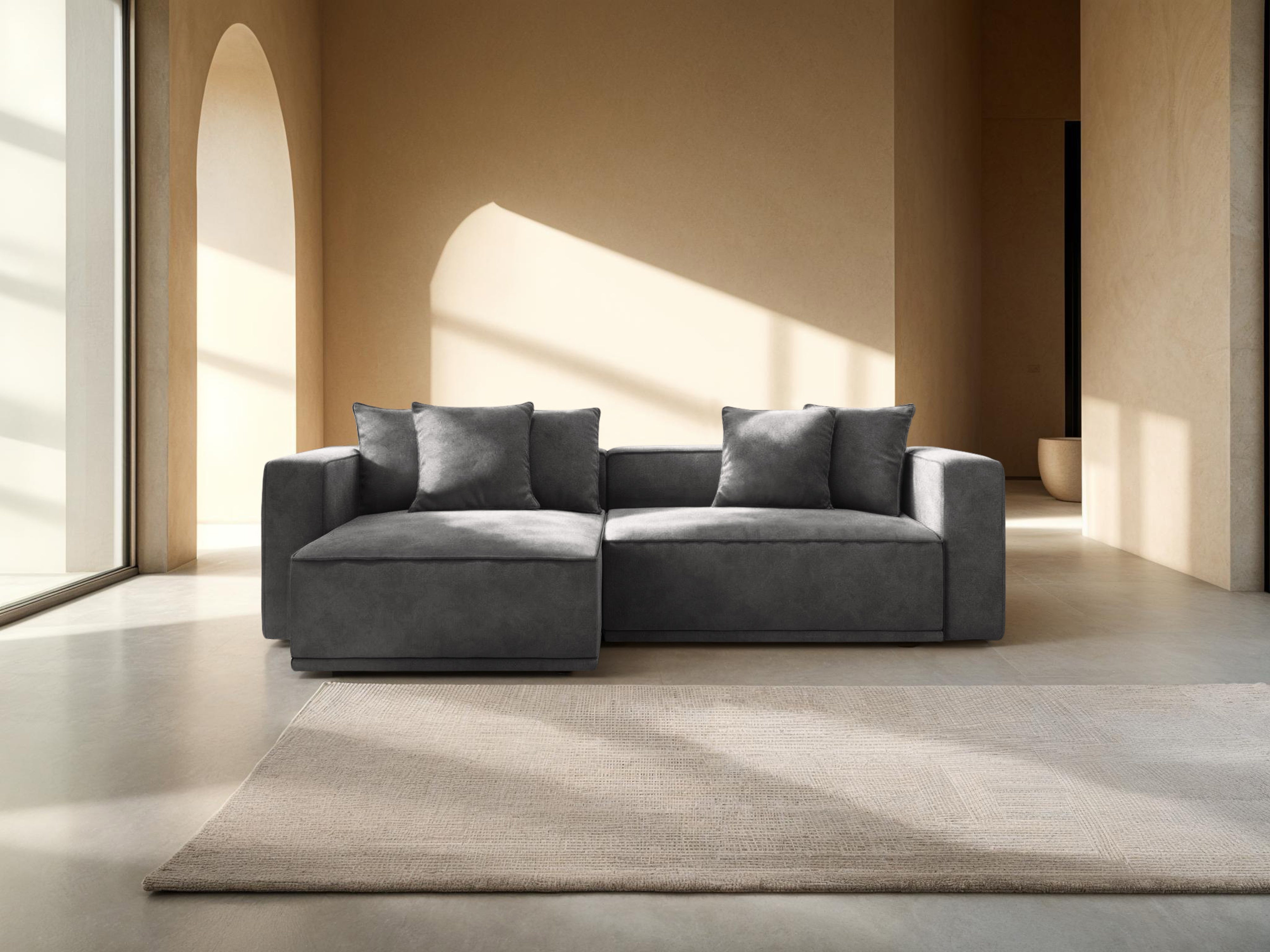 Left-facing velvet corner sofa with sleeping function RIBES gray