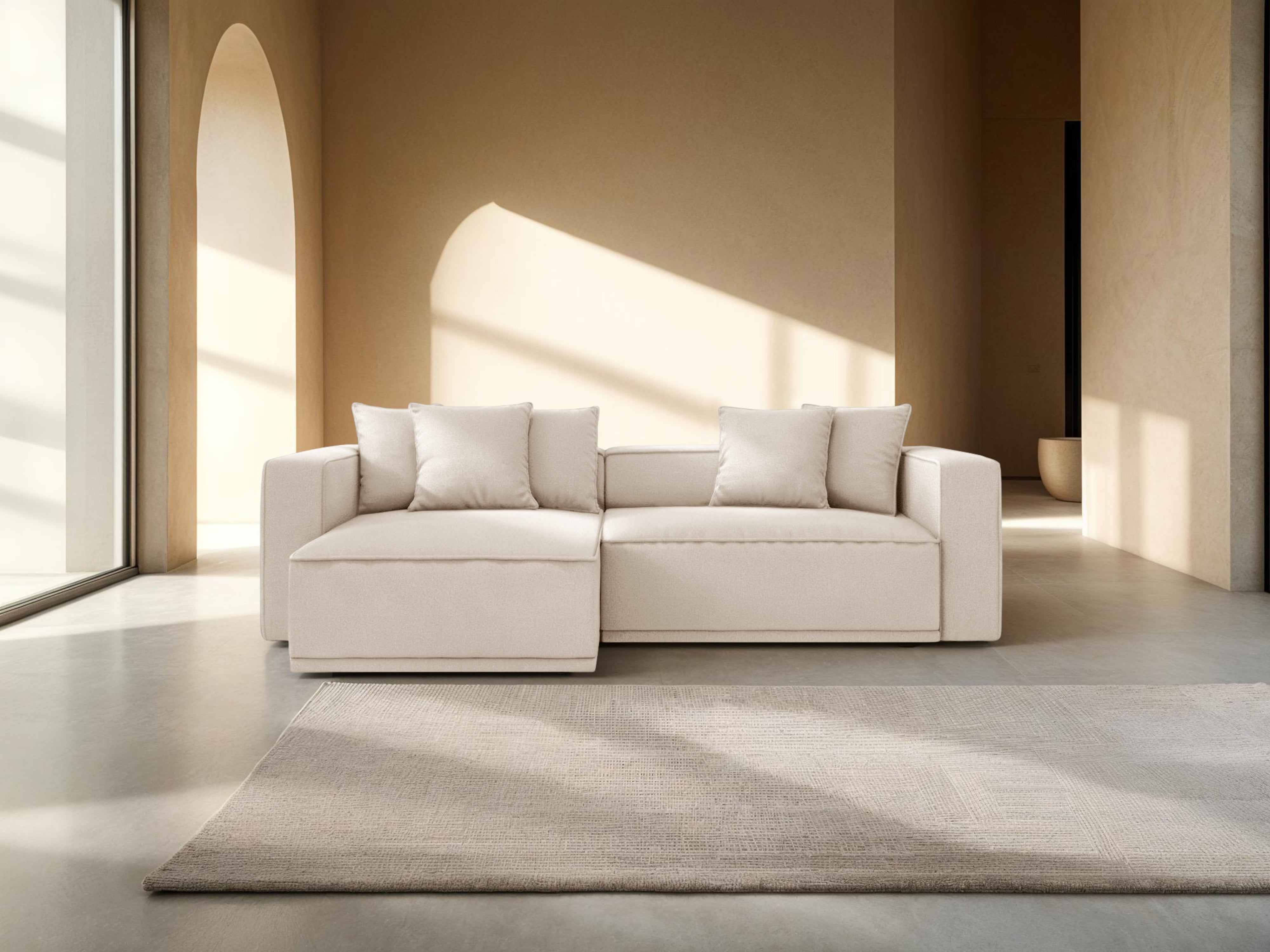 Left-sided corner sofa bed RIBES light beige chenille