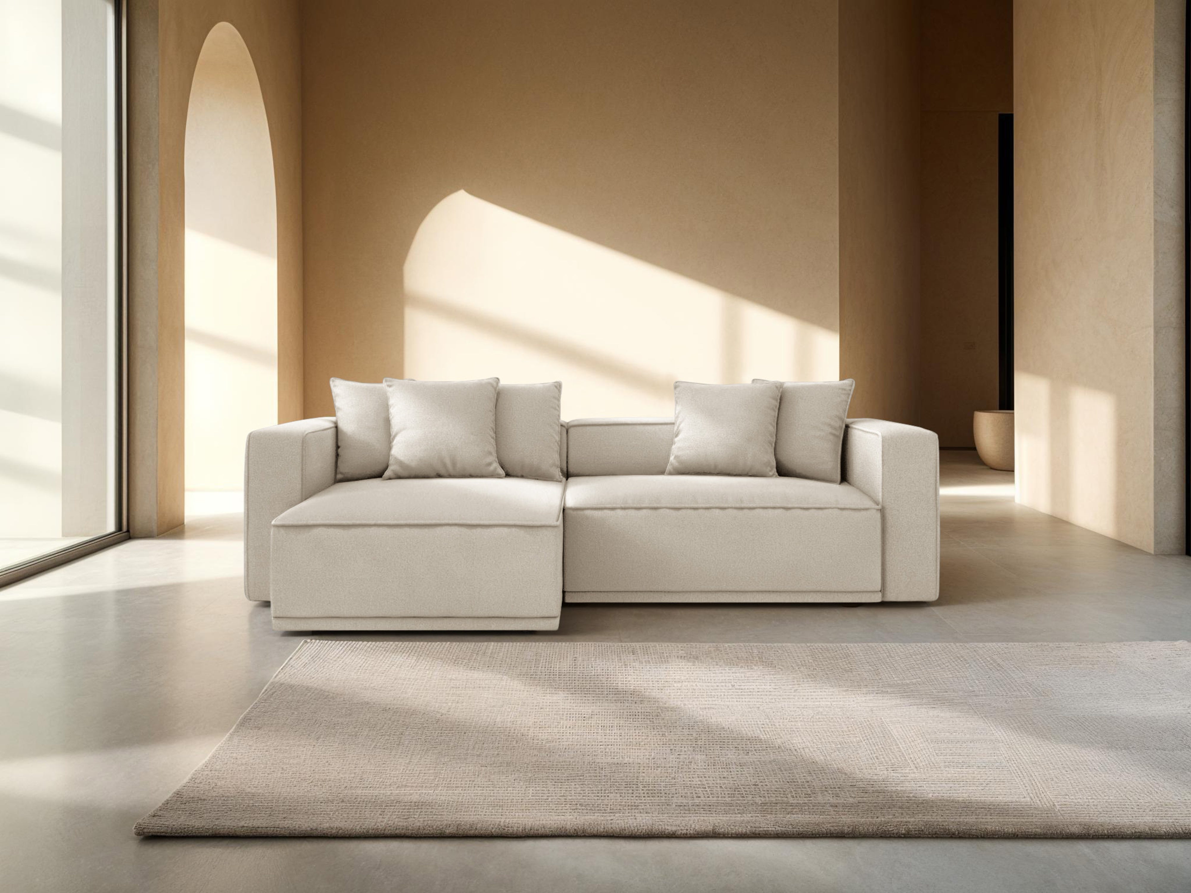 Rohová sedačka levostranná s funkcí spaní RIBES béžový šenil