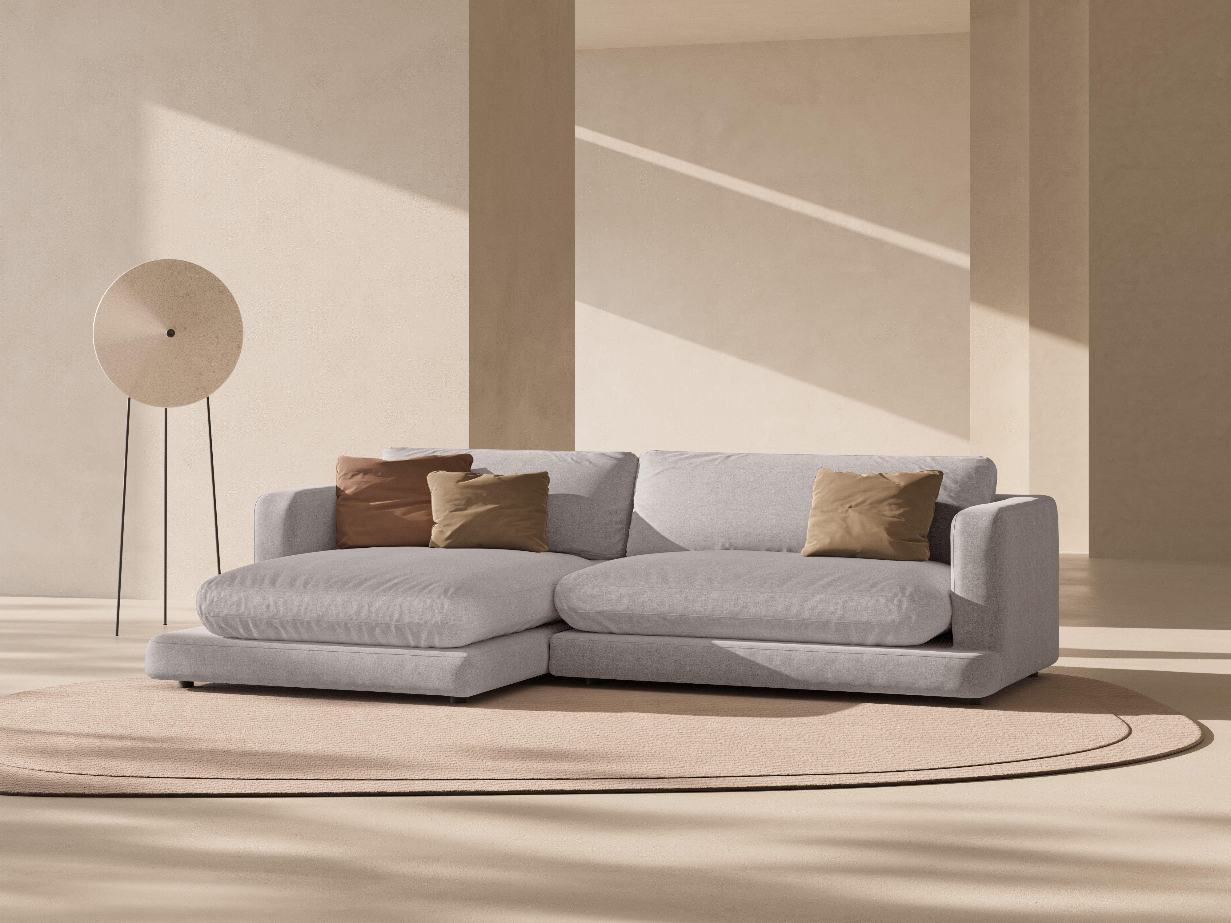 Rohová sedačka DAPHNE levostranná teplá šedá šenil