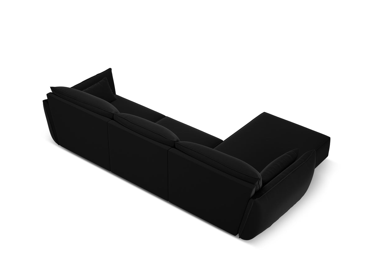Sametový rohový gauč levostranný pro 4 osoby VANDA černý