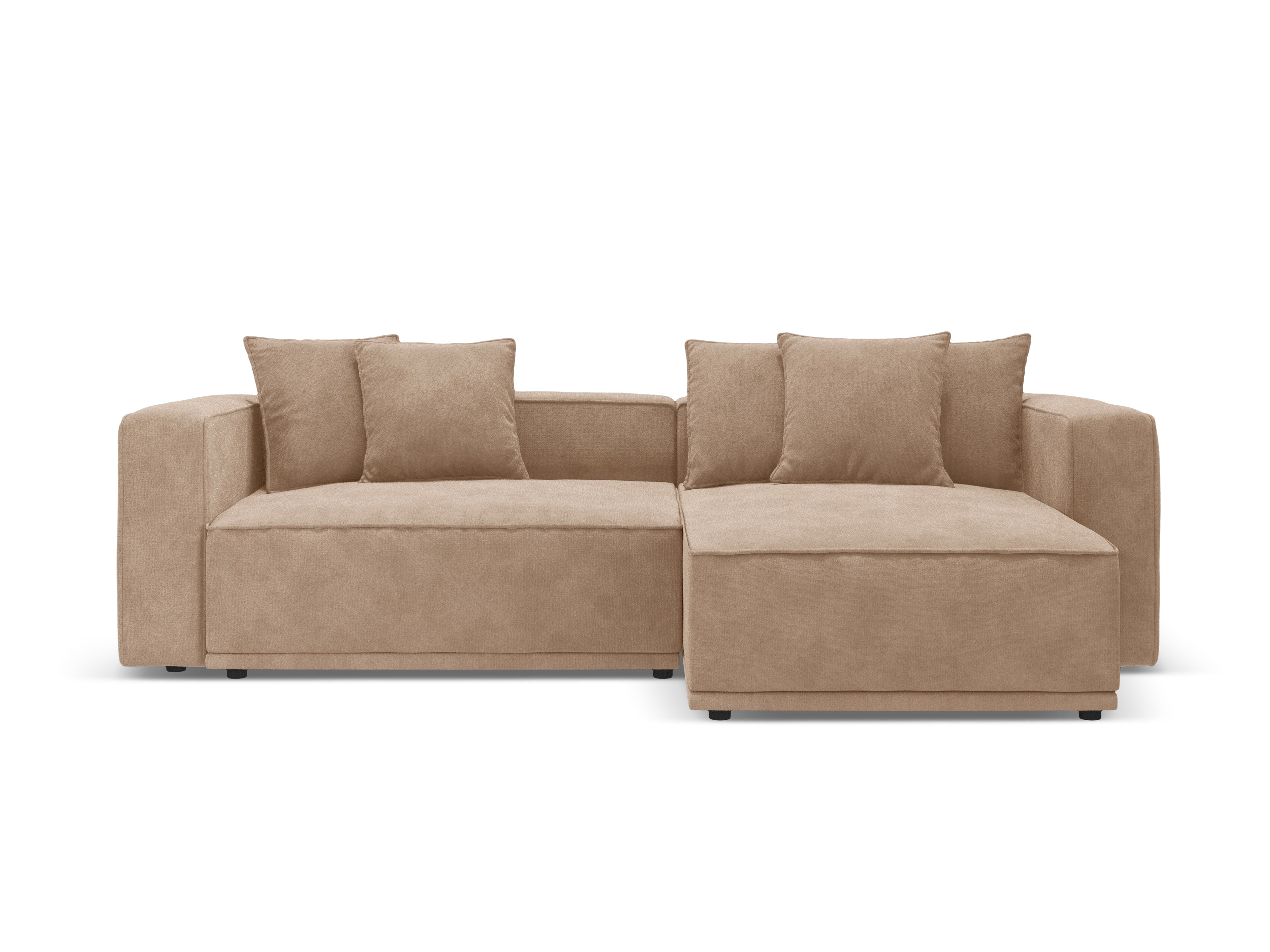Right-facing velvet corner sofa bed RIBES in dark beige
