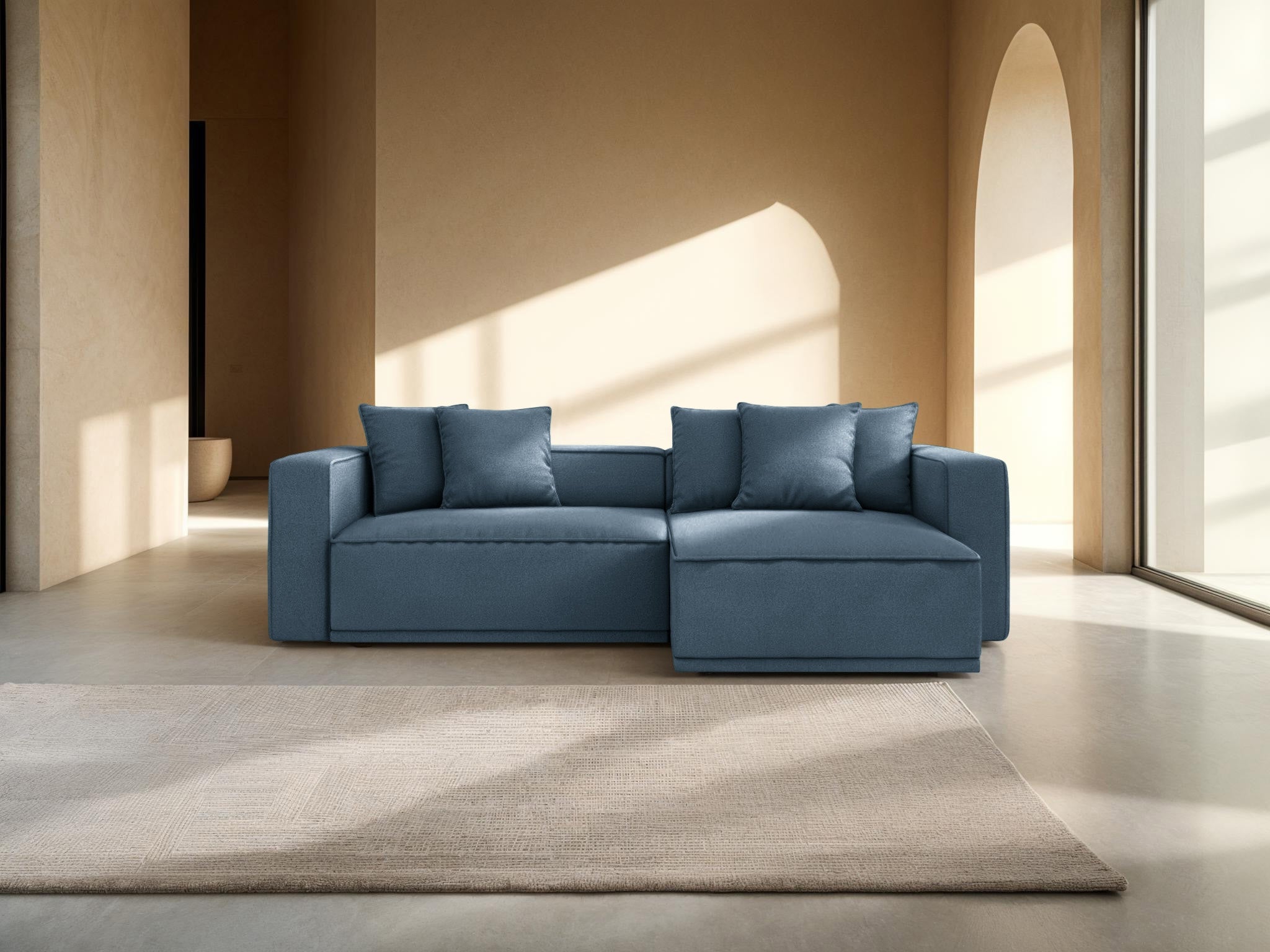 Right-sided corner sofa bed RIBES denim blue chenille