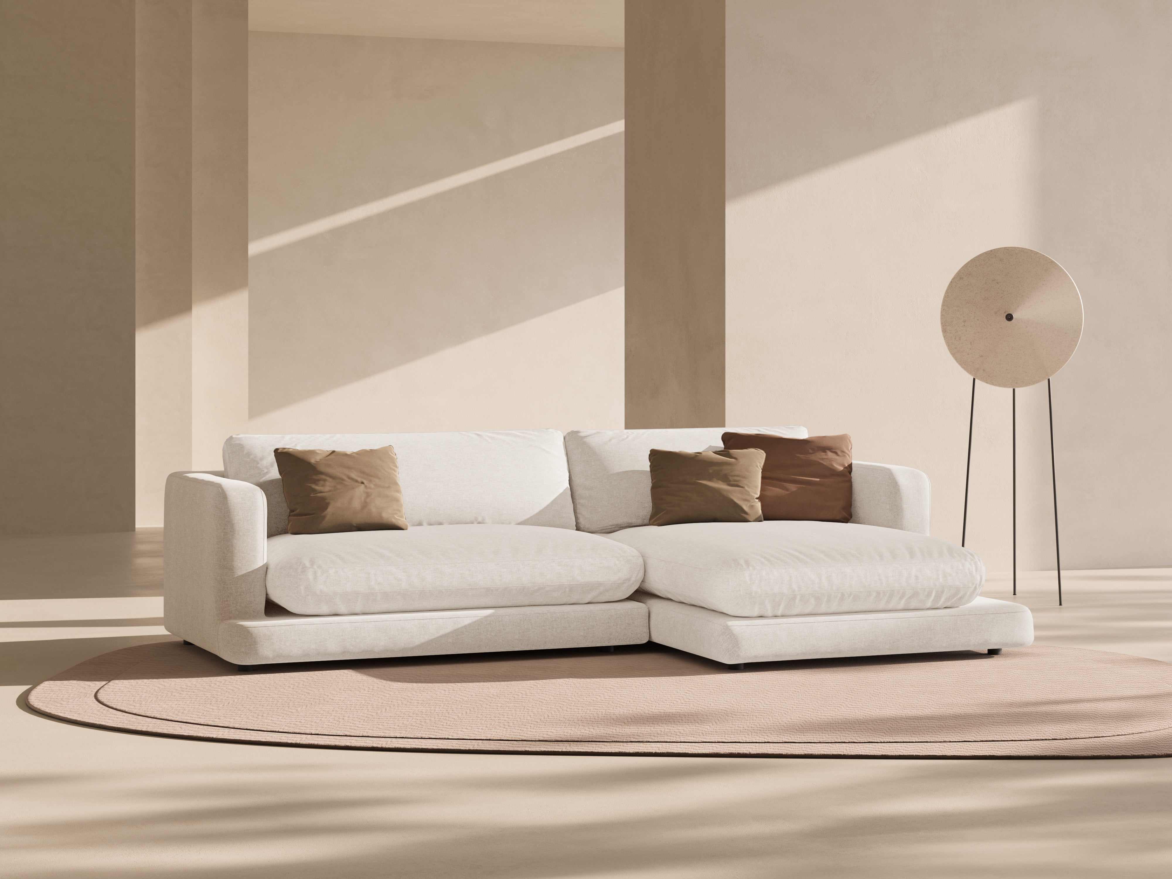 Pravostranný rohový gauč DAPHNE zlomená bílá šenil