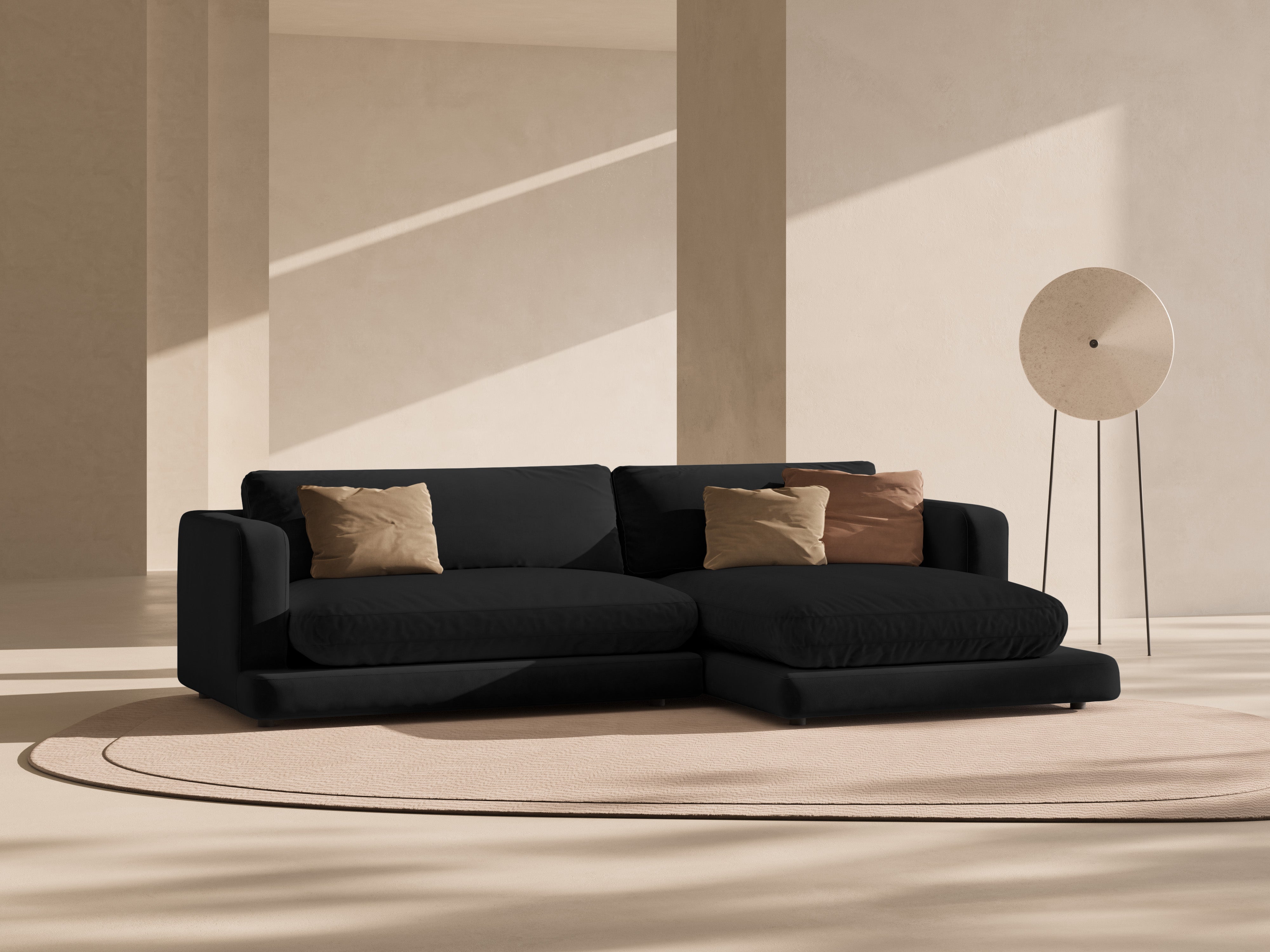 Right-facing velvet corner sofa DAPHNE black