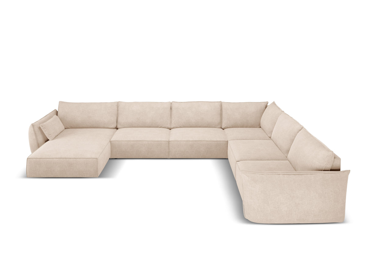 Beige pravostranný panoramatický roh v šenilové tkanině VANDA