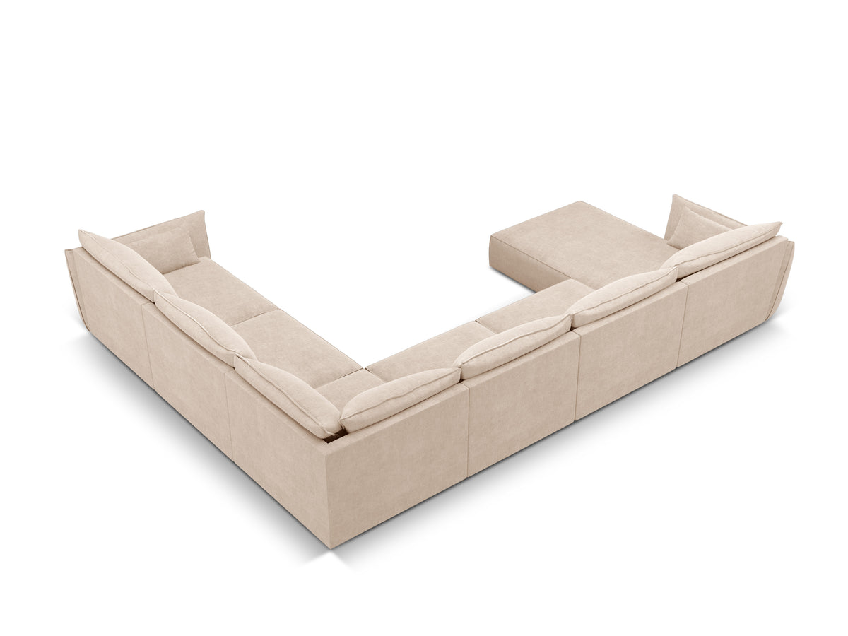 Beige pravostranný panoramatický roh v šenilové tkanině VANDA