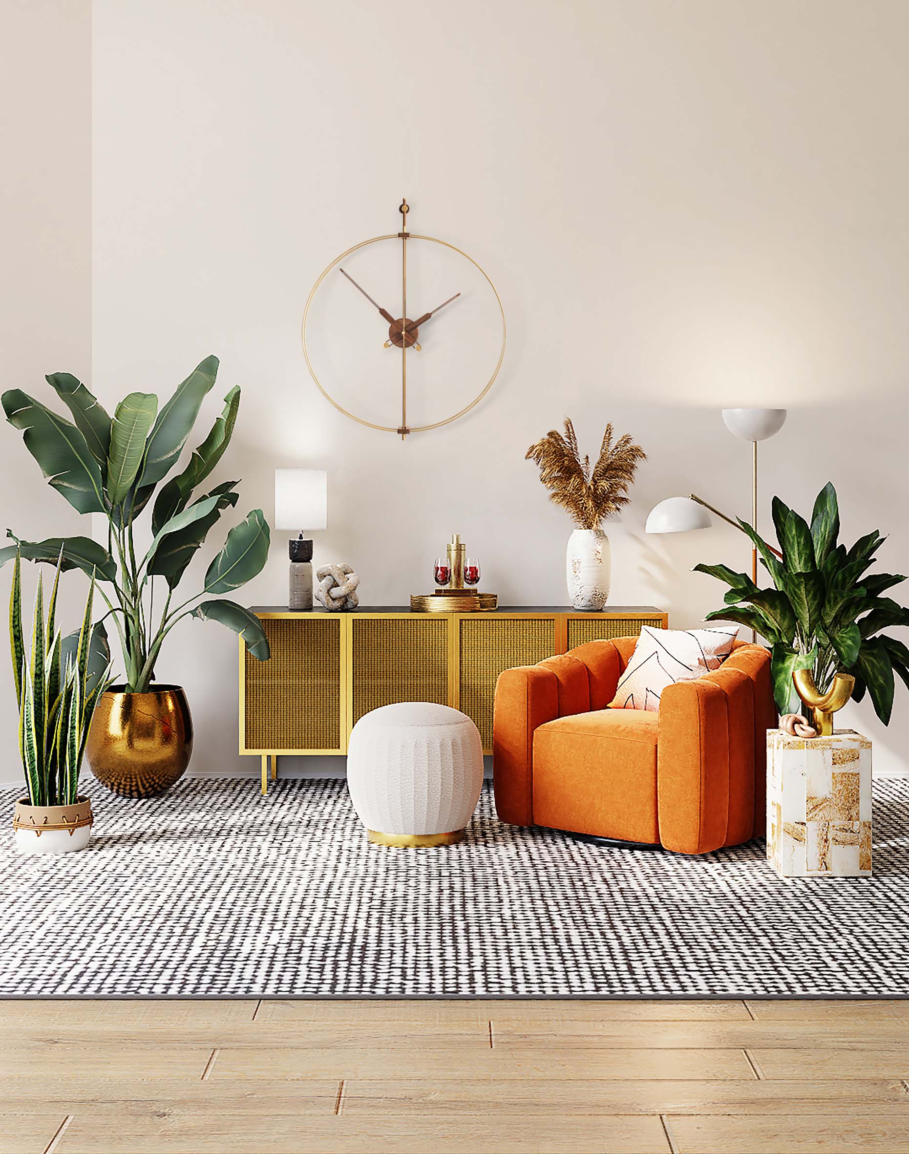 Nástěnné hodiny MINI BARCELONA PREMIUM ořechové dřevo s mosazným povrchem