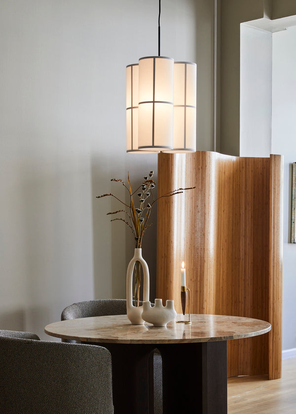 Stół okrągły ANDROGYNE szary marmur z ciemną dębową podstawą