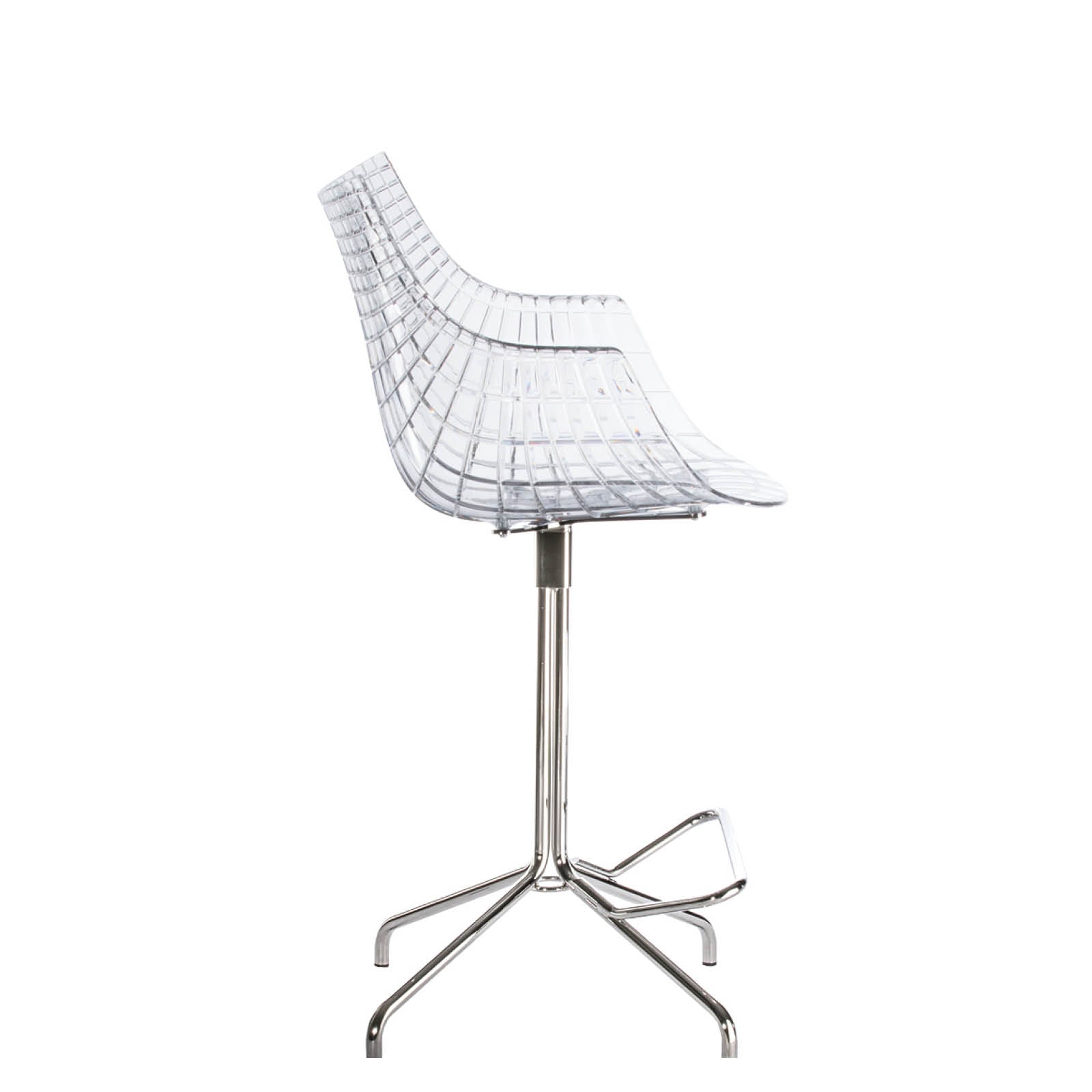 Transparent meridiana hoker with a chrome base