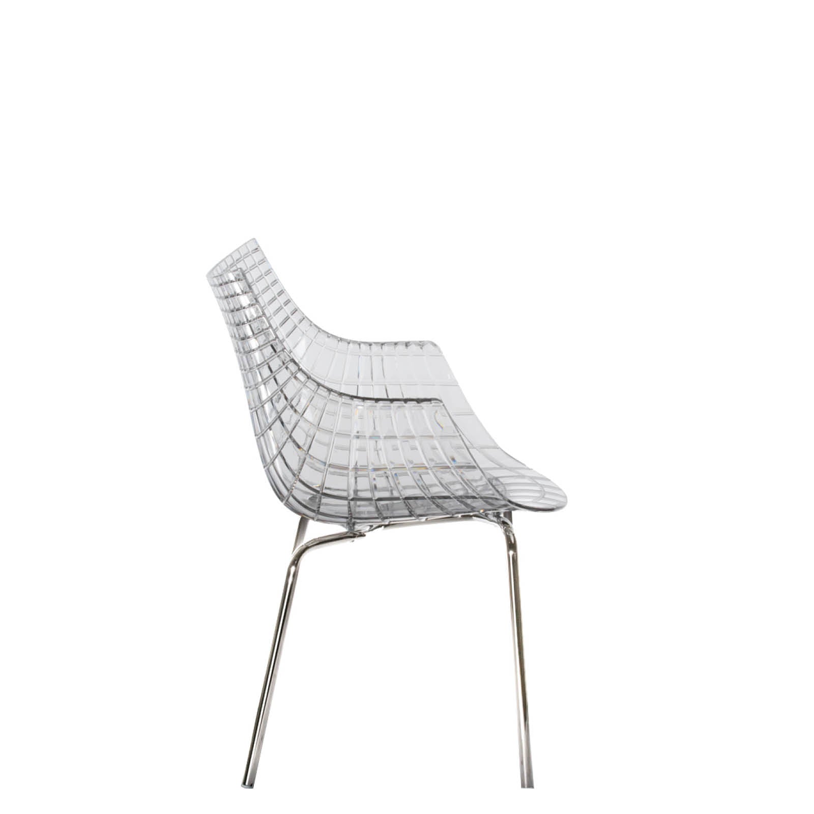 Transparent meridiana chair with a chrome base